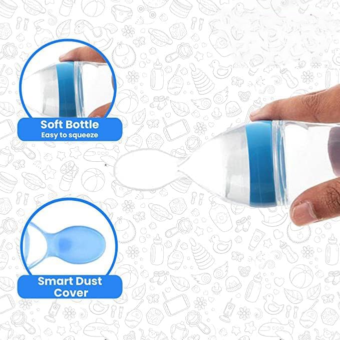 Image of BabyBee Fruit Feeder Pacifier (1 Pcs) with 1 PCS Silicone Baby Food Dispensing Spoon 90ML and 1 pcs Fruit Teether 1pcs Finger Brush 1 pcs bib (Blue)