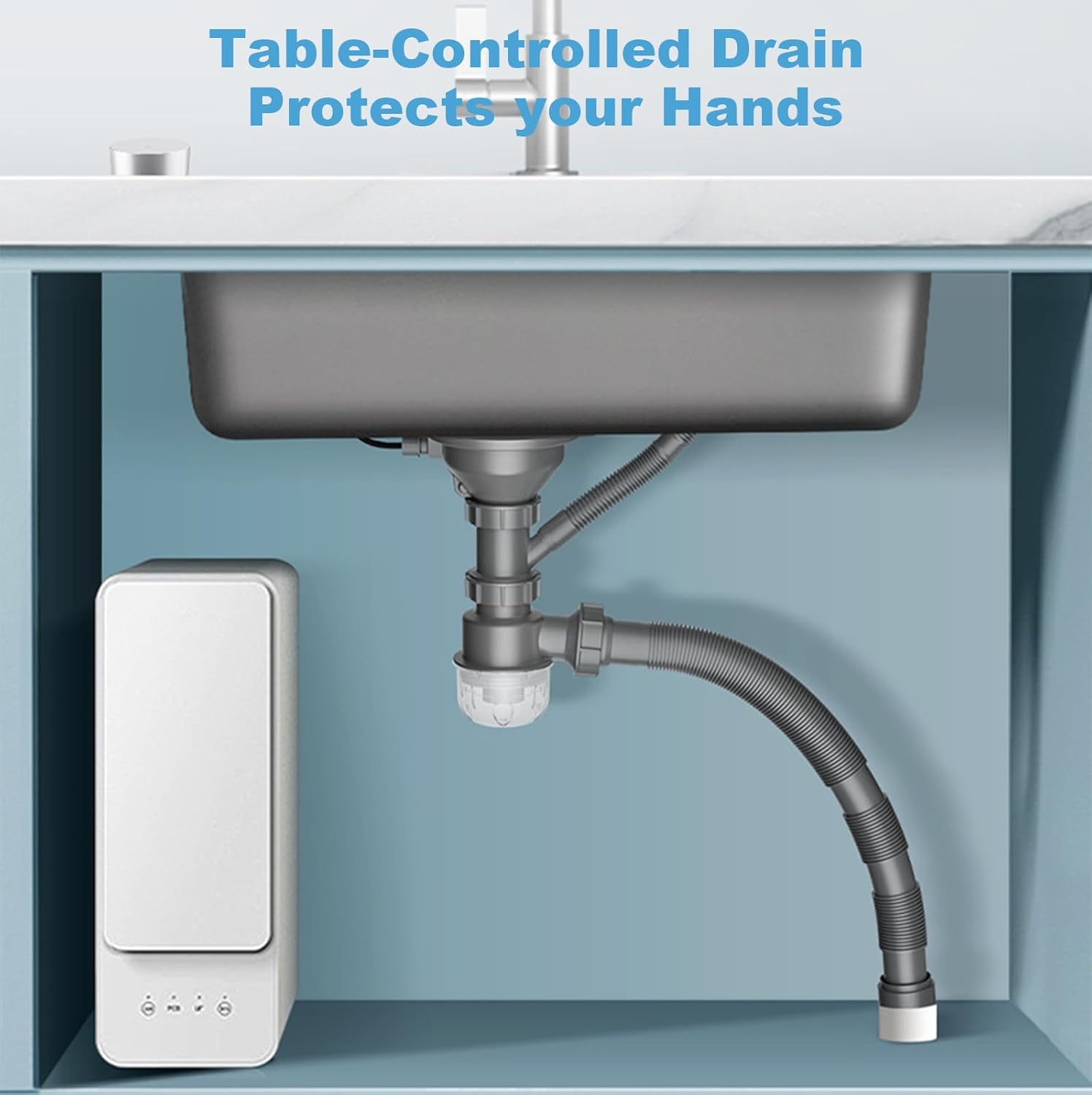 4 1/2'' Kitchen Sink Drain Assembly with Push Button Control,Stainless Steel Basket Strainer Kit with Overflow, Flexible Drain Hose for kitchens and bathrooms