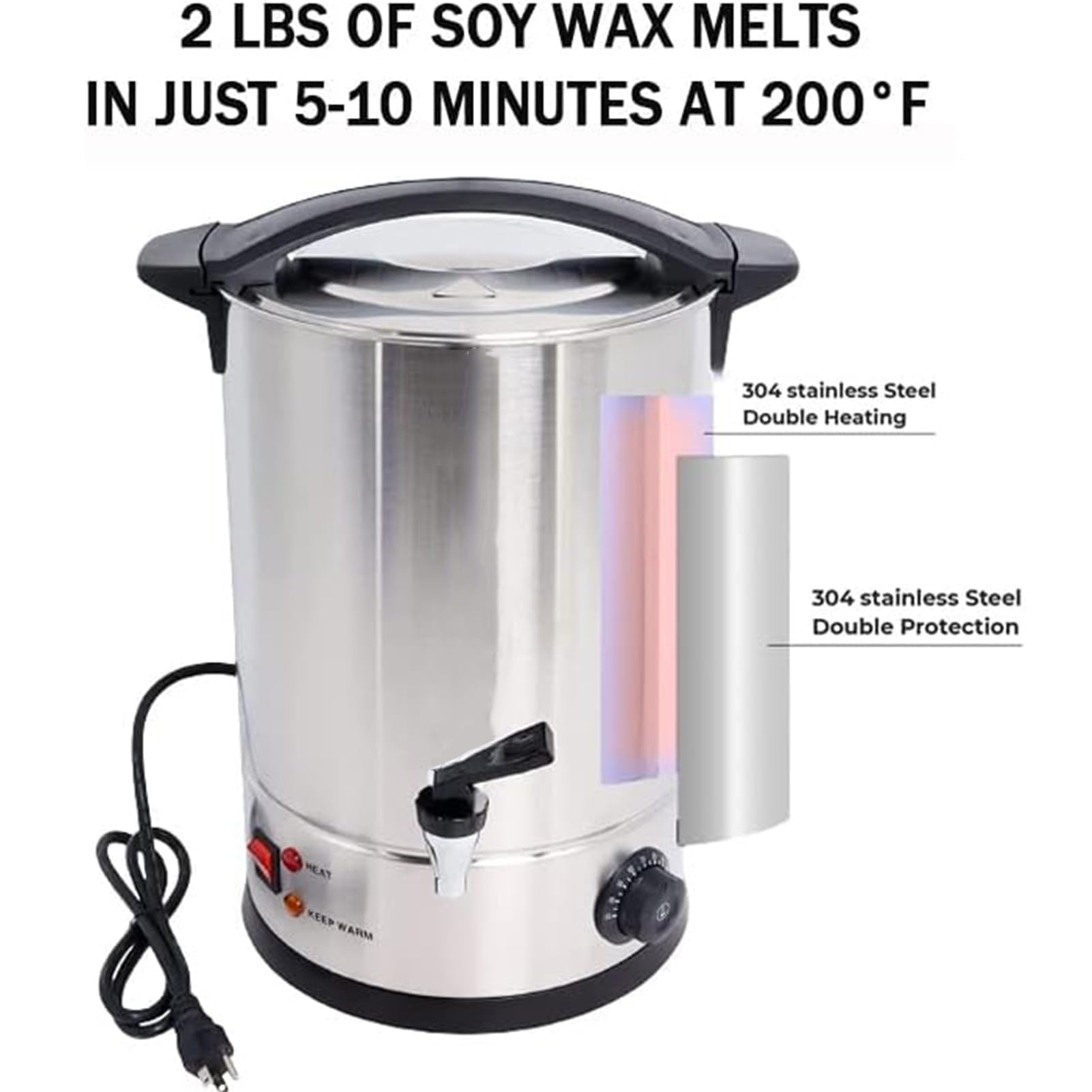 Elektryczny topiacz do wosku do produkcji świec, 8 l/10 l/12 l/15 l/25 l/35 l/45 l, garnek do topienia wosku z wylewką i regulacją temperatury 30–110 °C, zbiornik do topienia wosku sojowego, do