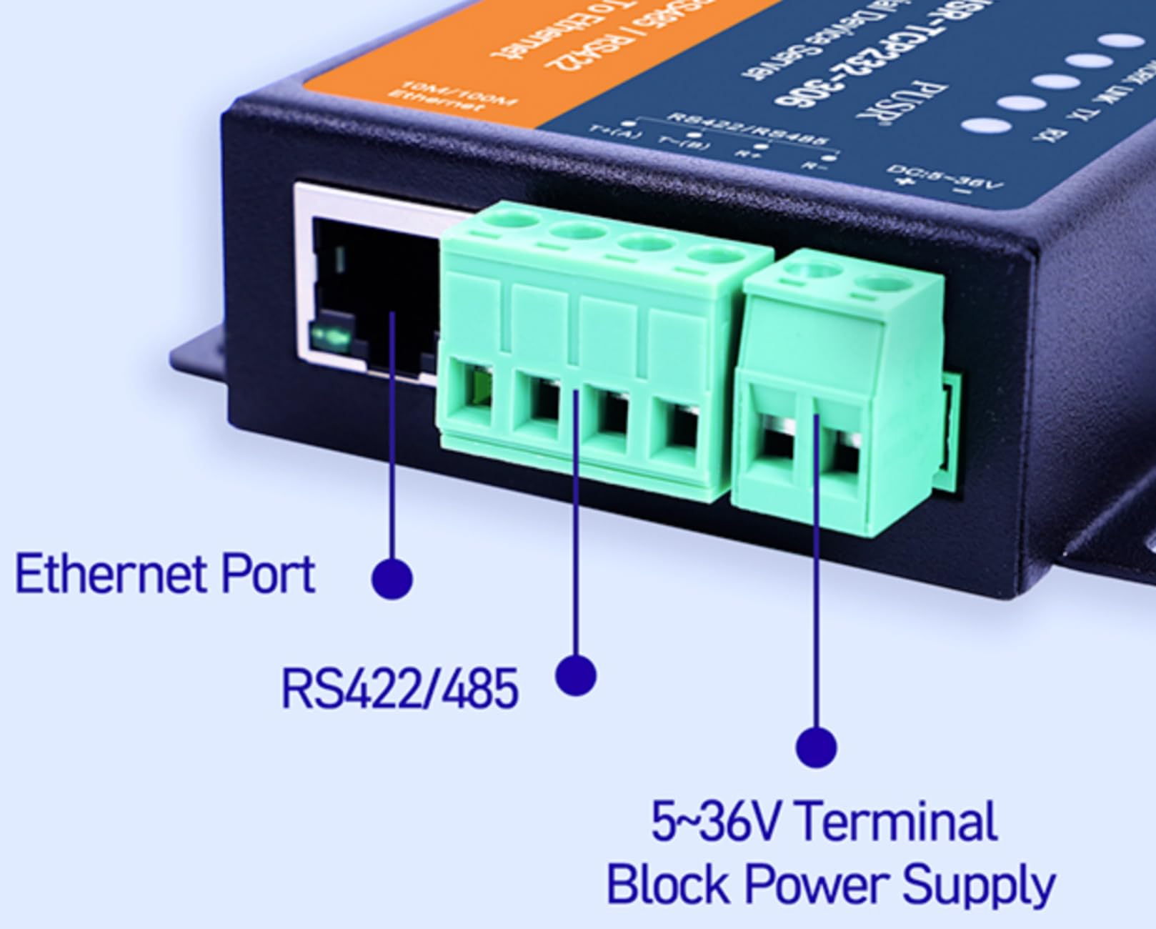 USR-TCP232-306 Serialer Ethernet-Konverter, LAN TCP/IP zu RS232/RS485/RS422-Geräteserver mit breiter 5-36V Gleichstromversorgung, HTTPD-Client-Unterstützung