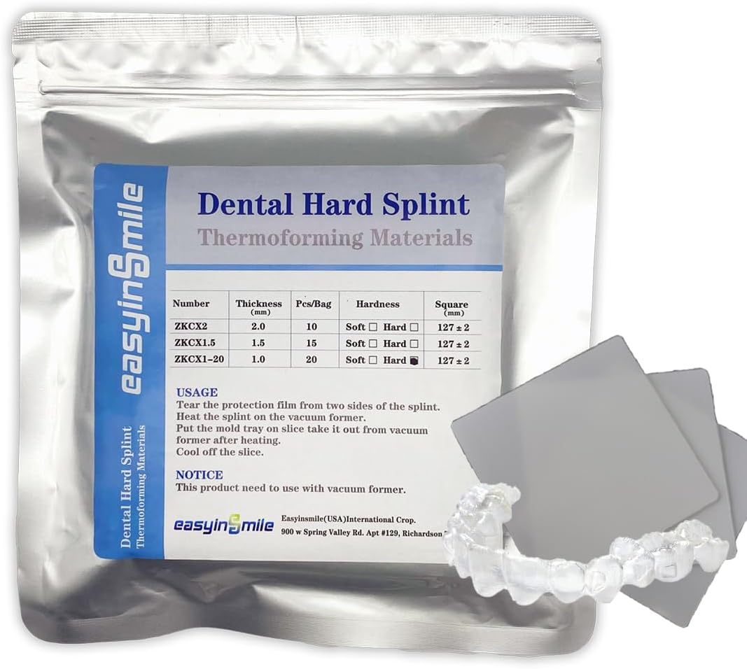 Dental Hard Splint 20 pcs Vacuum Forming Splint 1.0/1.5/2.0MM Lab Orthodontic Splint Thermoforming Material for Vacuum Forming Machine (1.0MM)