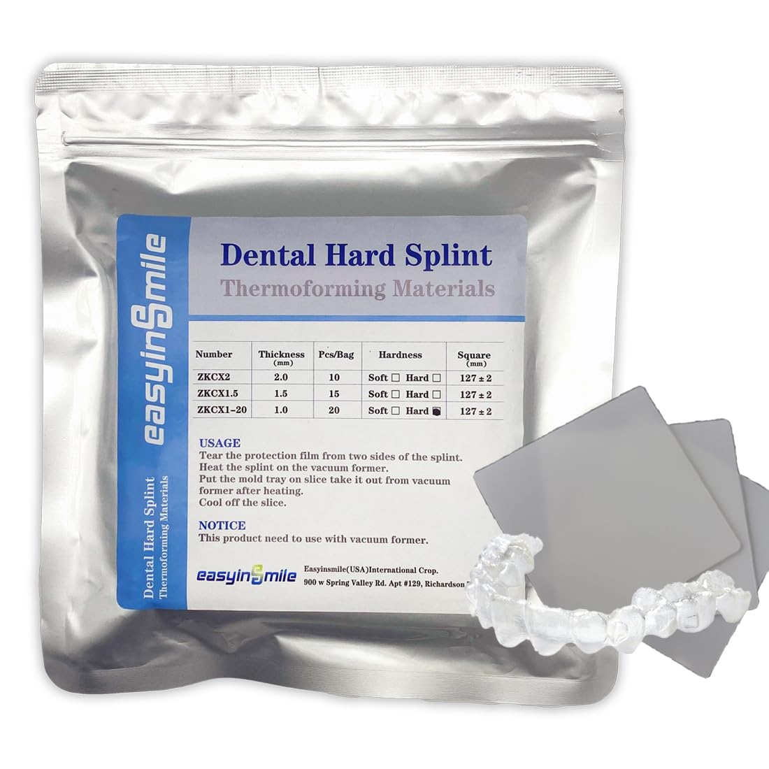 Dental Hard Splint 20 pcs Vacuum Forming Splint 1.0/1.5/2.0MM Lab Orthodontic Splint Thermoforming Material for Vacuum Forming Machine (1.0MM)