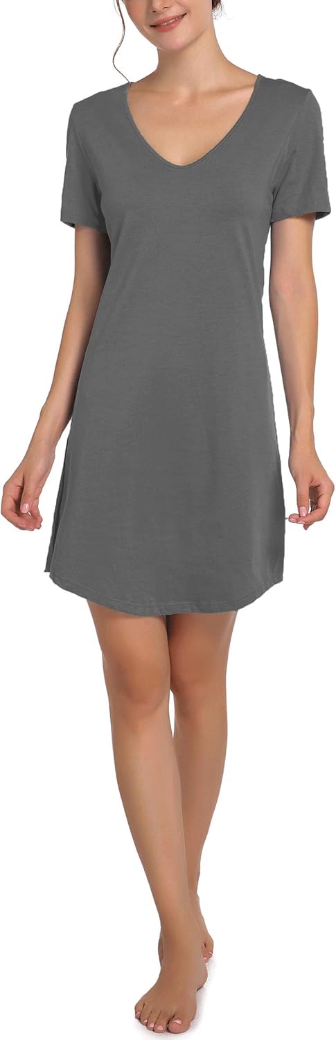 Cotton Sleep Shirts for Women Soft Sleepwear Loose Fit Night Shirts V-neck Nightwear - Image 2