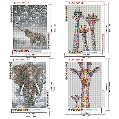 DCIDBEI 5D 4 Pack Diamond Painting Kids 30x40 cm Elephant Diamond Art Elephant Diamond Painting Elephants for Adults Diamond Art Giraffe Pictures Giraffe Diamond Painting Giraffe Diamond Art for Kids - Image 2