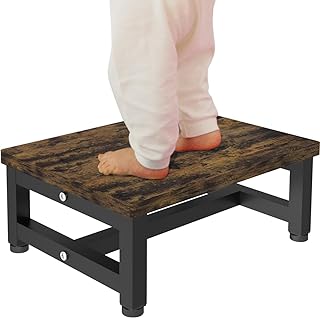 Wooden Step Stool for Toddlers Kids and Adults, Heavy Duty Stepping Stools with 300 LB Load Capacity, Foot Step Stool for Bed, Bedroom, Living Room, Bathroom, Kitchen- Rustic Brown & Black