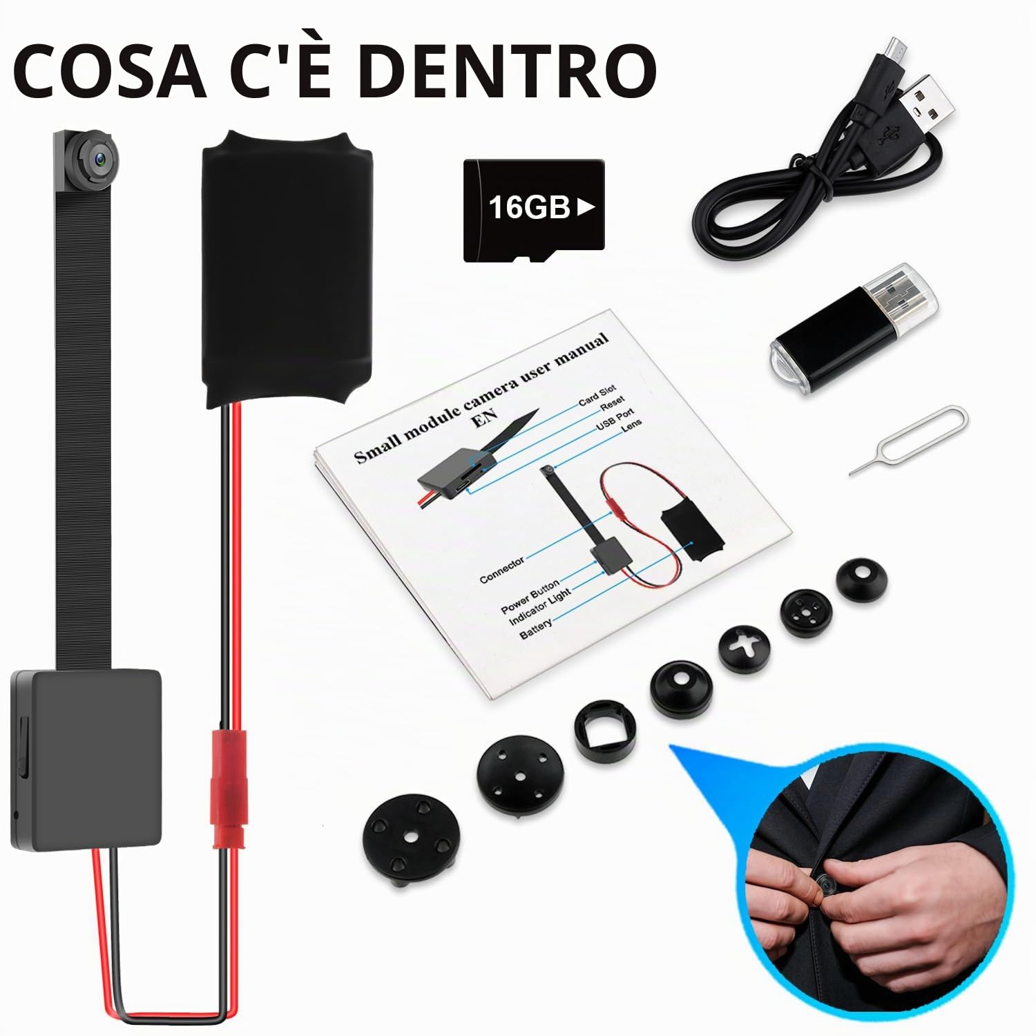 OTADUG Telecamera Spia Interno Invisibile 1080P Mini Telecamera Spia Nascosta Micro Spy Cam Sorveglianza con Telecamera e Microfono/Scheda SD 32 Gb/Lunga Durata Batteria (Rilevamento di Movimento)