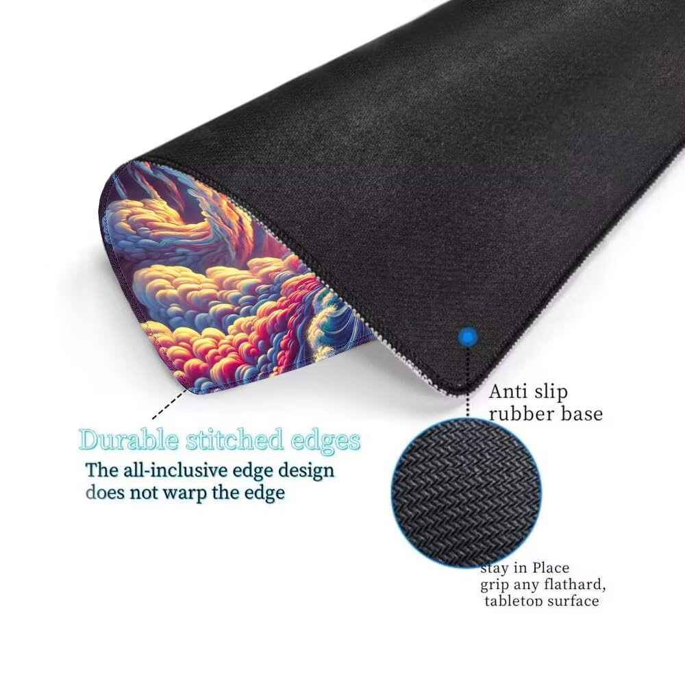 Alfombrilla de ratón XXL 1200x600x3mm -Mouse Pad Gaming -para Precisión y Velocidad en Juegos -con Bordes cosidos -Superficie Especial -Accesorios de Oficina -Antideslizante -Ola Gigante y Atardecer