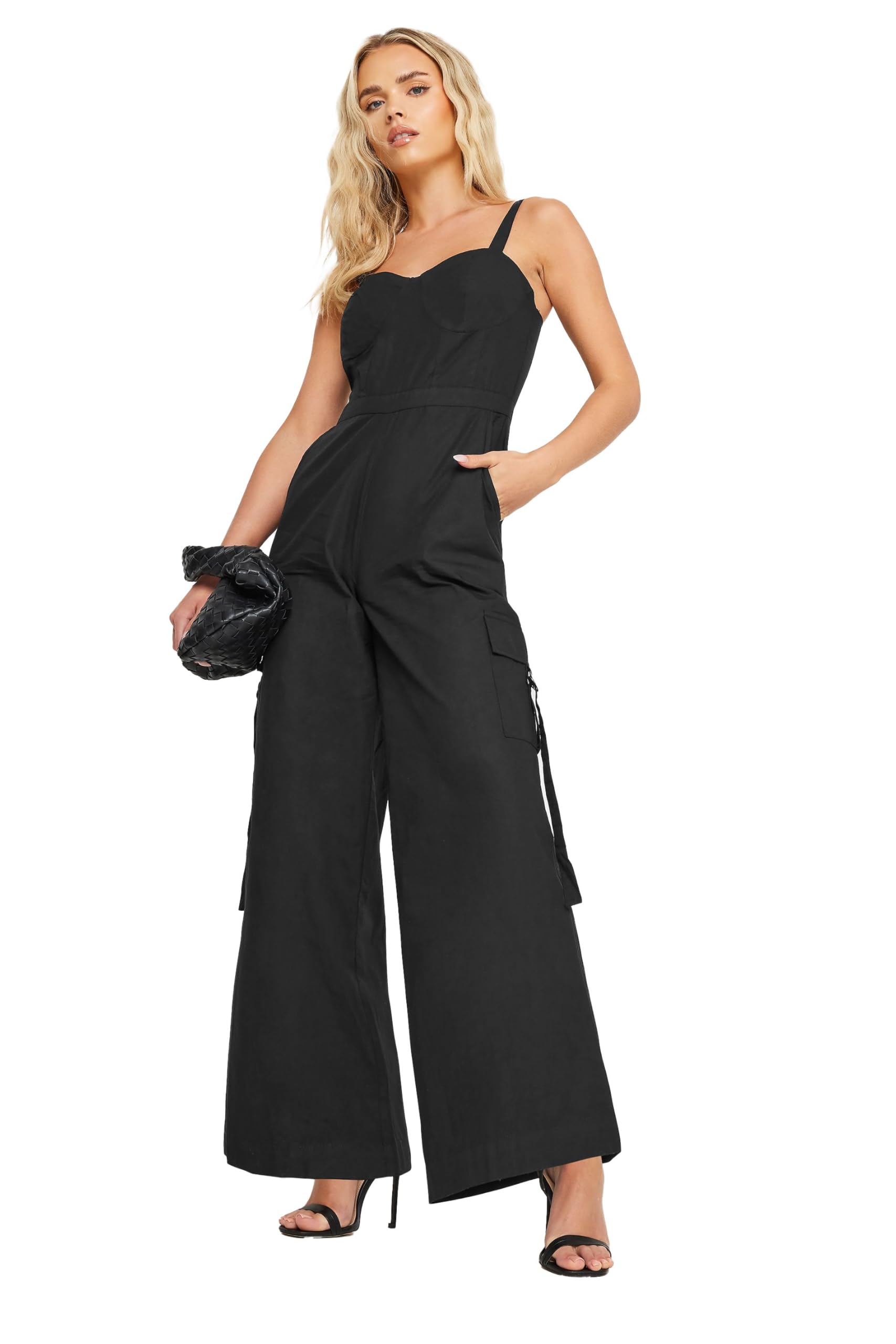PixieGirl Petite Black Cotton Utility Wide Leg Jumpsuit Petite