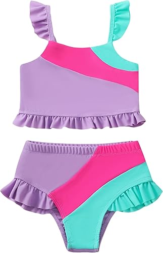 Mioglrie Traje de baño para bebé niña de verano de 2 piezas traje de baño para niña playa niñas bloque de color bikini traje de baño 2T-6T