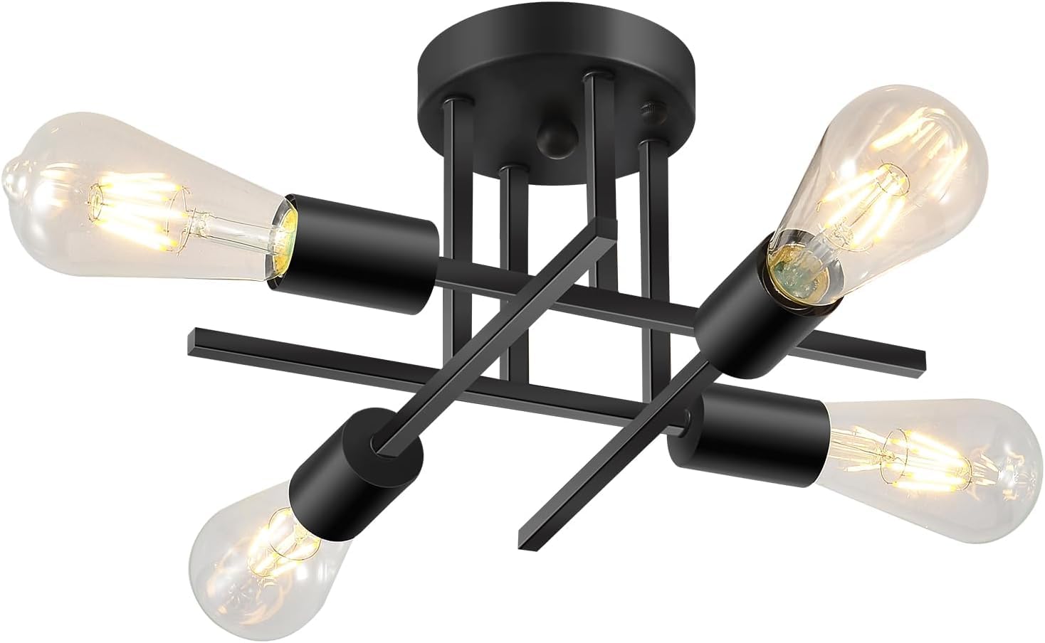 4 Lights Semi Flush Mount Ceiling Light，Mid Century Ceiling Light Fixture，ceiling light fixtures,kitchen lights ceiling,living room light fixture (Black, 4 Lights-1 Pack)
