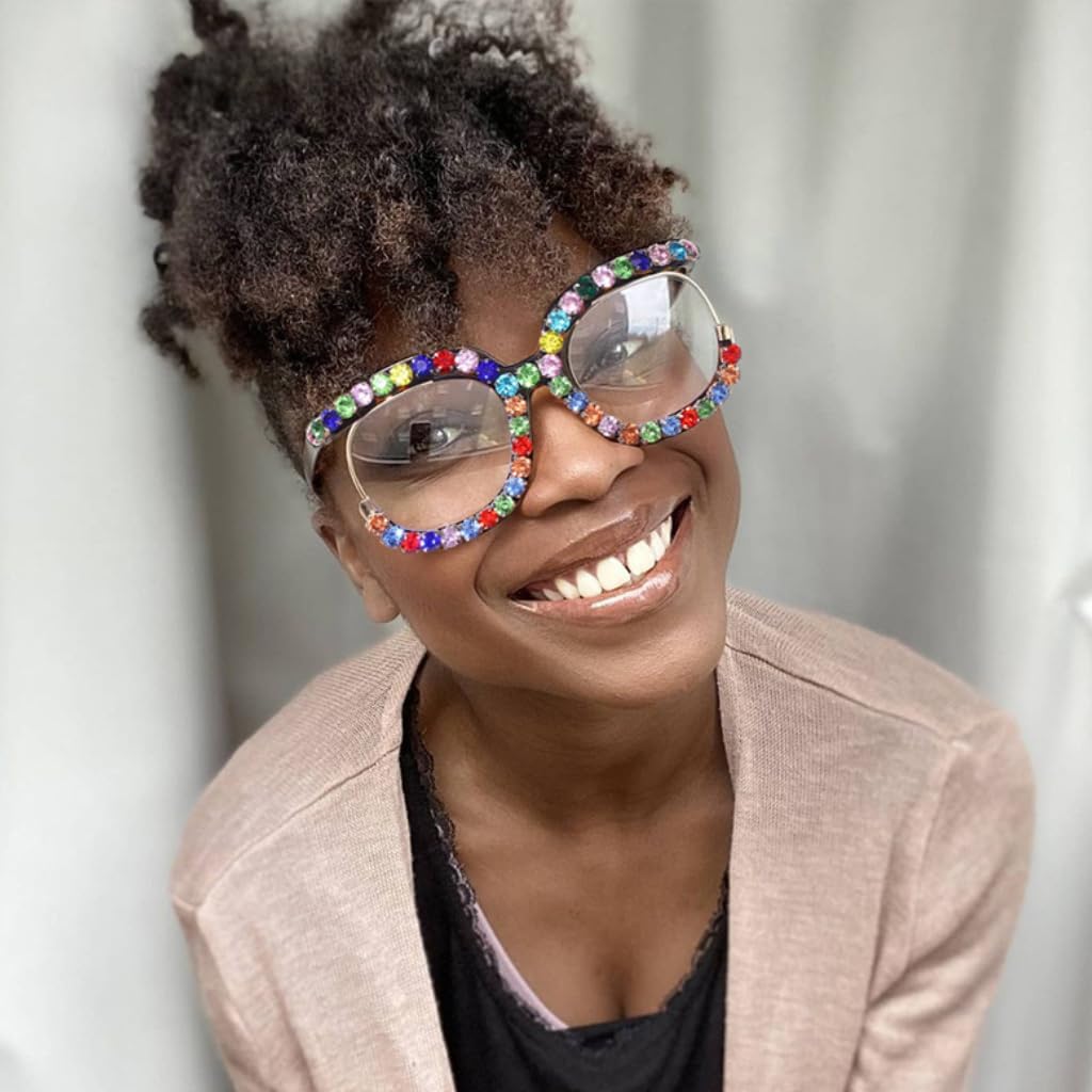 ICARA Diamonds Blue Light Blocking Oversized Glasses Stylish Eyeglasses for Women Round Frame UV400 Protection Eyewear - Image 4