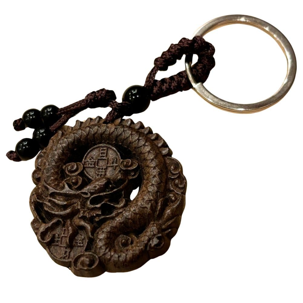 DAZUMA Keychain, Dragon, Root Charm, Strap, Wooden Carving, Good Luck, Feng Shui Goods, Gold Luck, Natural, Wooden, Root Attachment, Blue Dragon, Dragon, Sculpture : Clothing, Shoes & Jewelry