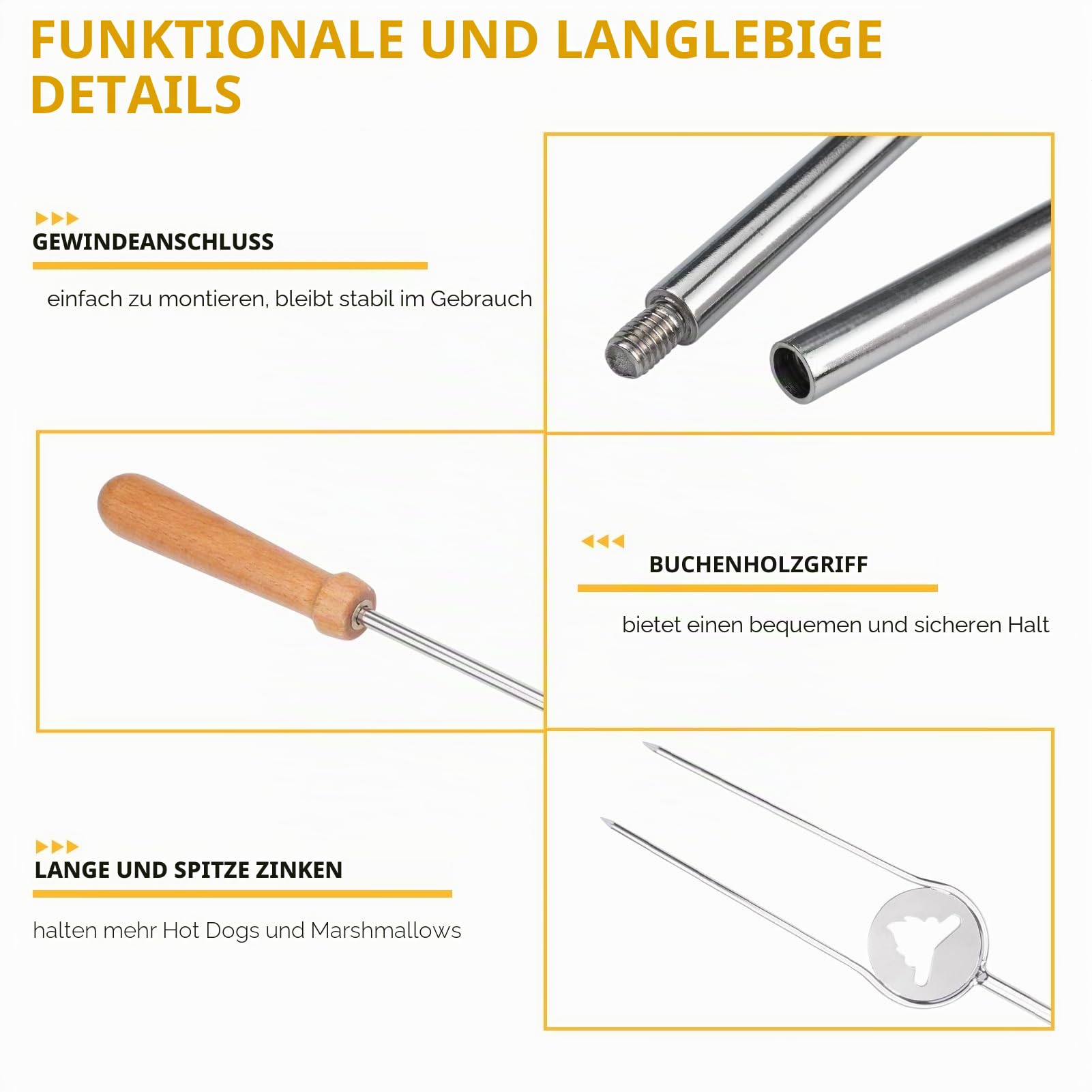 Begatter Grillspieße Lagerfeuer, Marshmallow Spieße Ausziehbar, Teleskop Barbecue Camping Grillgabel für Würstchen, mit Holzgriffen Inkl. Tasche (81cm)