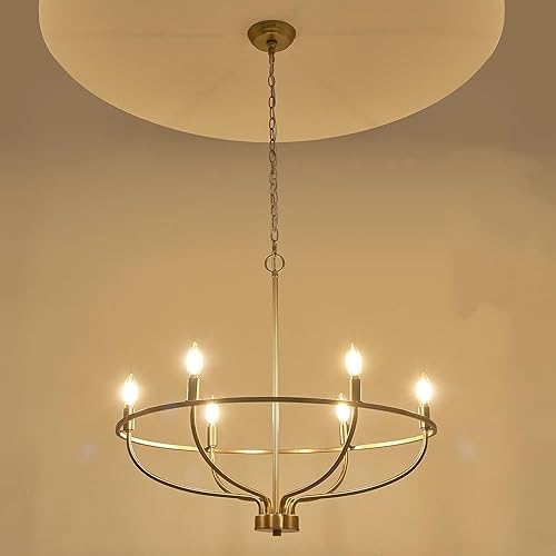 Miniatura 7 de FookChak Candelabro dorado de 6 luces, luminaria dorada cepillada para mesa de comedor, candelabro de latón estilo vela para dormitorio, pasillo,