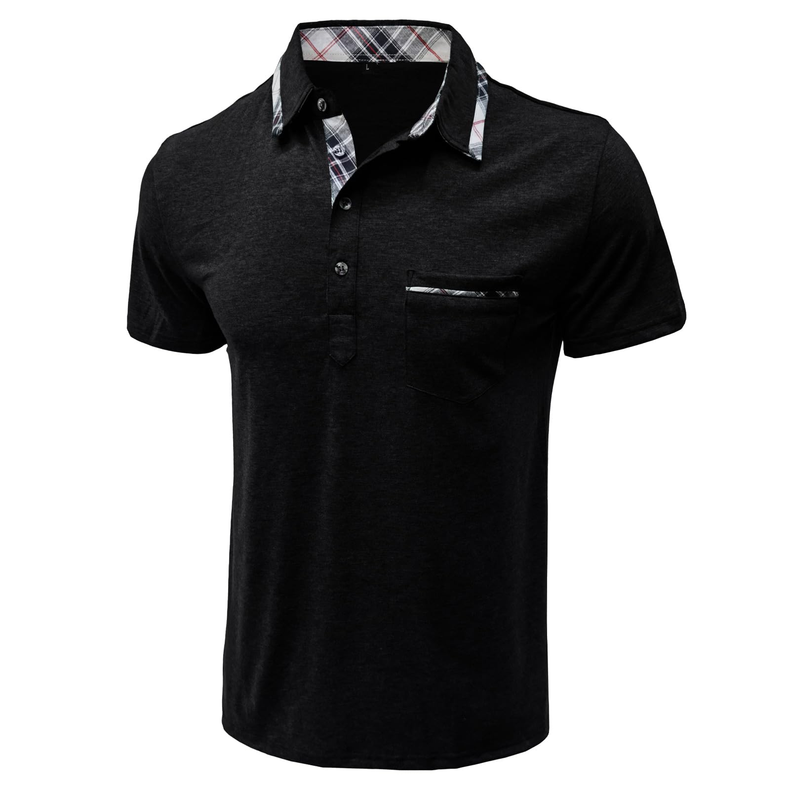 Comilaka Polo Uomo Manica Corta Cuciture a Quadri Polo con Tasca T-Shirt Estiva S-XXL