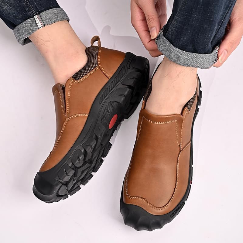 Mens Leather Slip On Hiking Outdoor Waterproof Causal Loafers Work Walking Shoes - Image 9