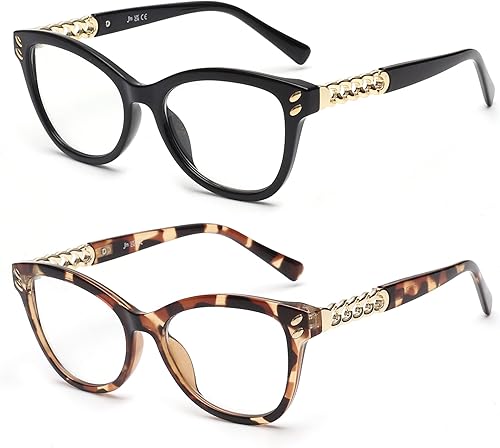 Miniatura 2 de JM Paquete de 2 lentes de lectura progresivos multienfoque para mujeres, lectores de bloqueo de luz azul ojo de gato, negro y tortuga
