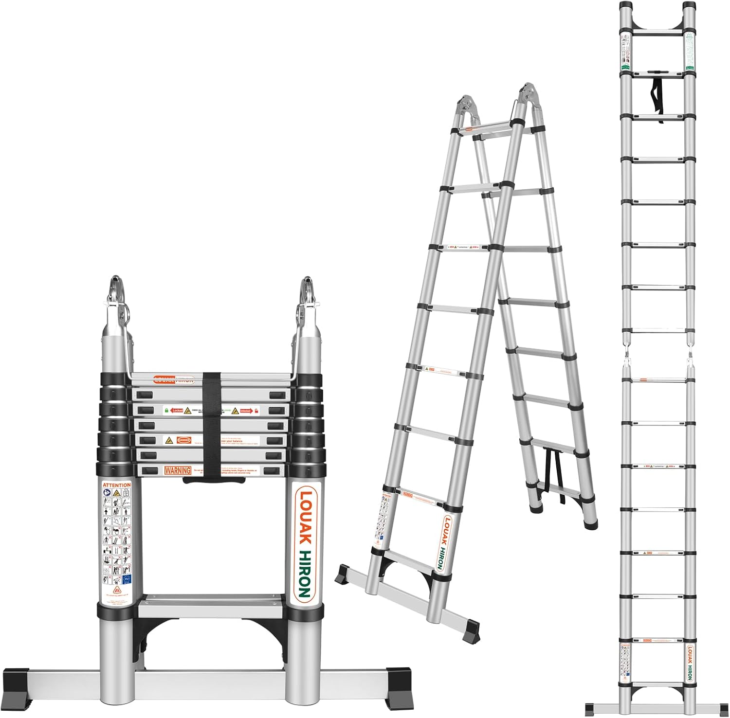 Telescopic Ladder Aluminium 5 m 2.5 + 2.5 Extendable Ladder Non-Slip Aluminium Ladder Step Ladder Multi-Purpose Aluminium Ladder Telescopic Extendable Ladder 150 kg Load Capacity
