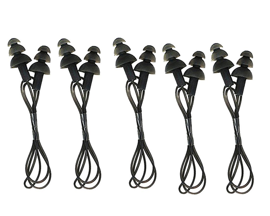 CTKcom 5 Pcs Silicone Gel Soft Earplug Corded String Ear Plugs for Swimming,Pack of 5,Black (Black)