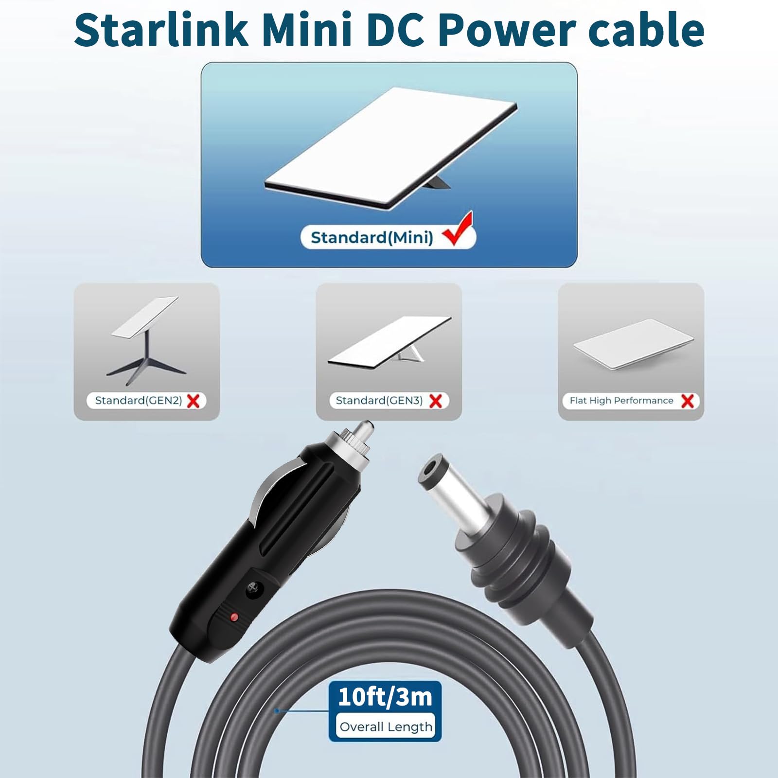 Leeehitech Starlink Mini câble d'alimentation CC 12 V-24 V IP68 étanche Starlink Mini vers adaptateur CC pour camions, voitures et véhicules 3 m
