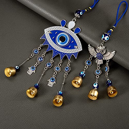 2 Pcs Evil Eyes Wind Chime Zinc Alloy Glass Rhinestone Wall Pediments Wind Chimes with Evil Eye Resin Beads Handcraft Hanging for Home Car Patio Kitchen Garden Office Decoration - Image 4