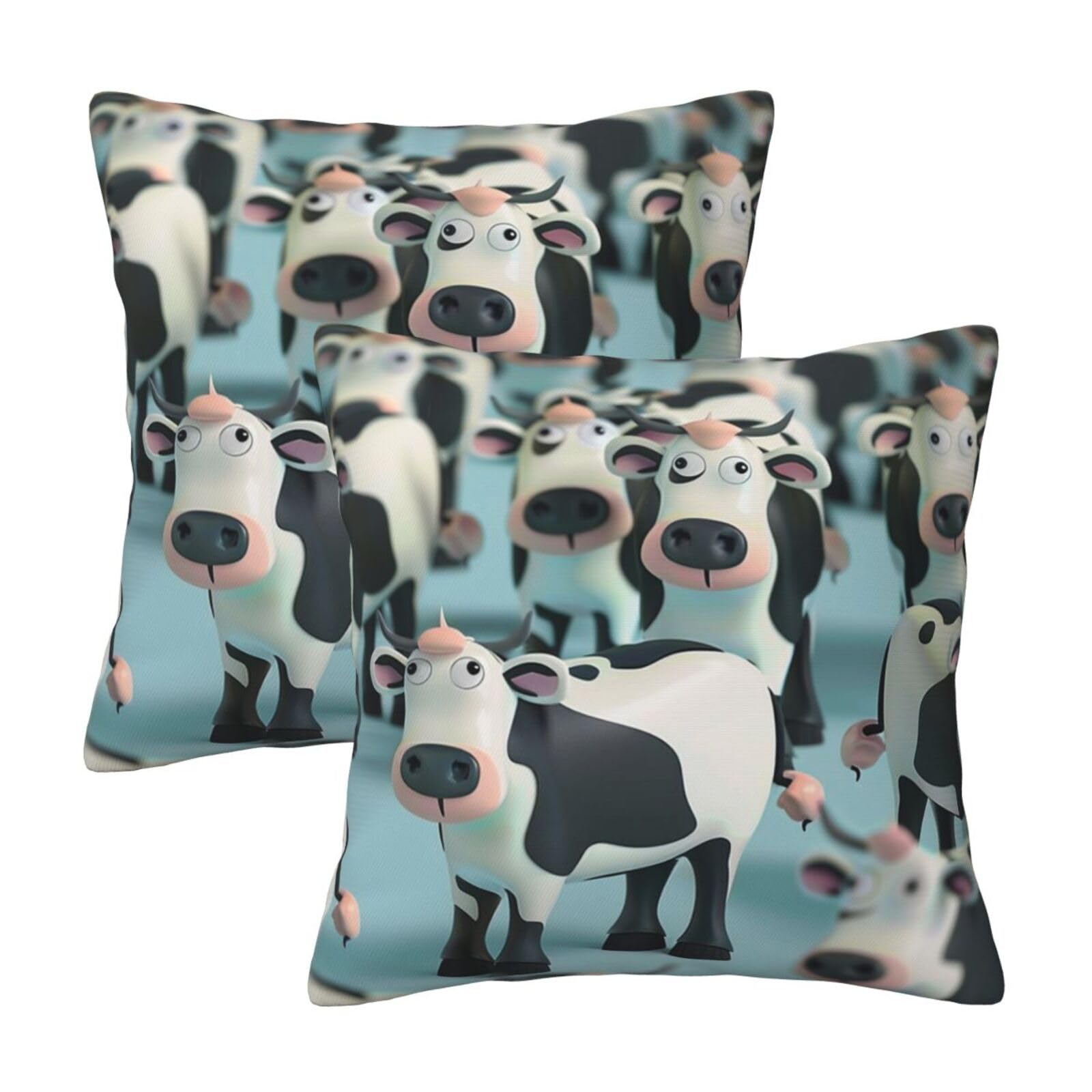 kkvhhyuo Cartoon Cow Print Pillow Covers Set of 2, Square Decorative Cushion Covers with Hidden Zipper, Throw Pillow Cases for Living Room Sofa Bed Chair, 45x45 cm