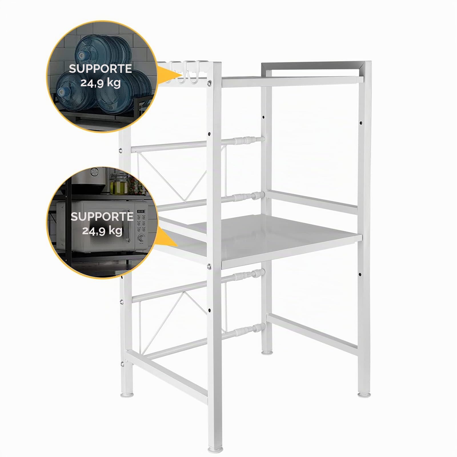 HUOLE Organiseur de Cuisine avec Espace de Rangement pour Micro-Ondes,Étagère à micro-ondes à 2 niveaux, plan de travail de cuisine support plaque adhésive, 40/64 * 36,5 * 78cm-blanc