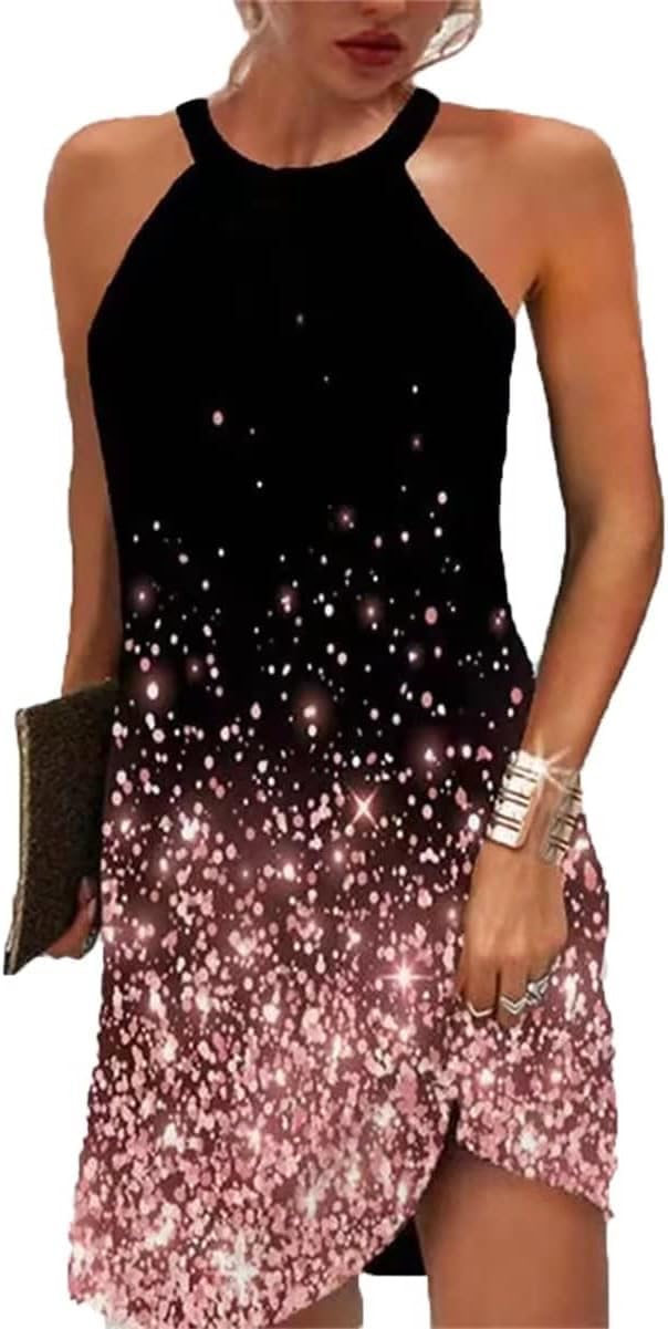 Kubsid Halter Dresses for Women 2026 Casual Floral Print Summer Dresses Hollow Out A-line Sundresses for Beach Vacation