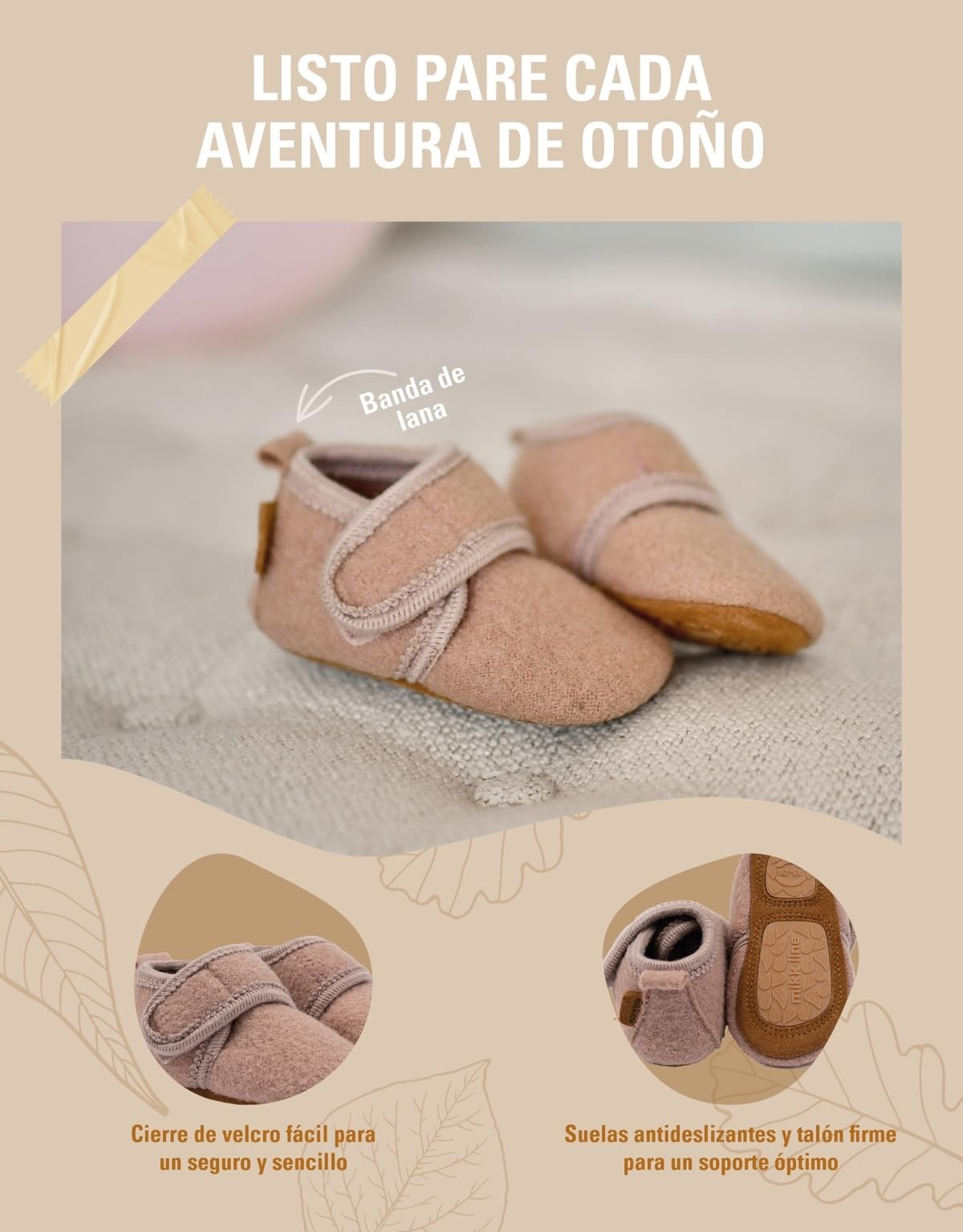 Mikk-line Zapatillas para gatear para bebé y lana, suaves y con suela de piel antideslizante, para niños y niñas, 100% lana, ideales para 0-48 meses