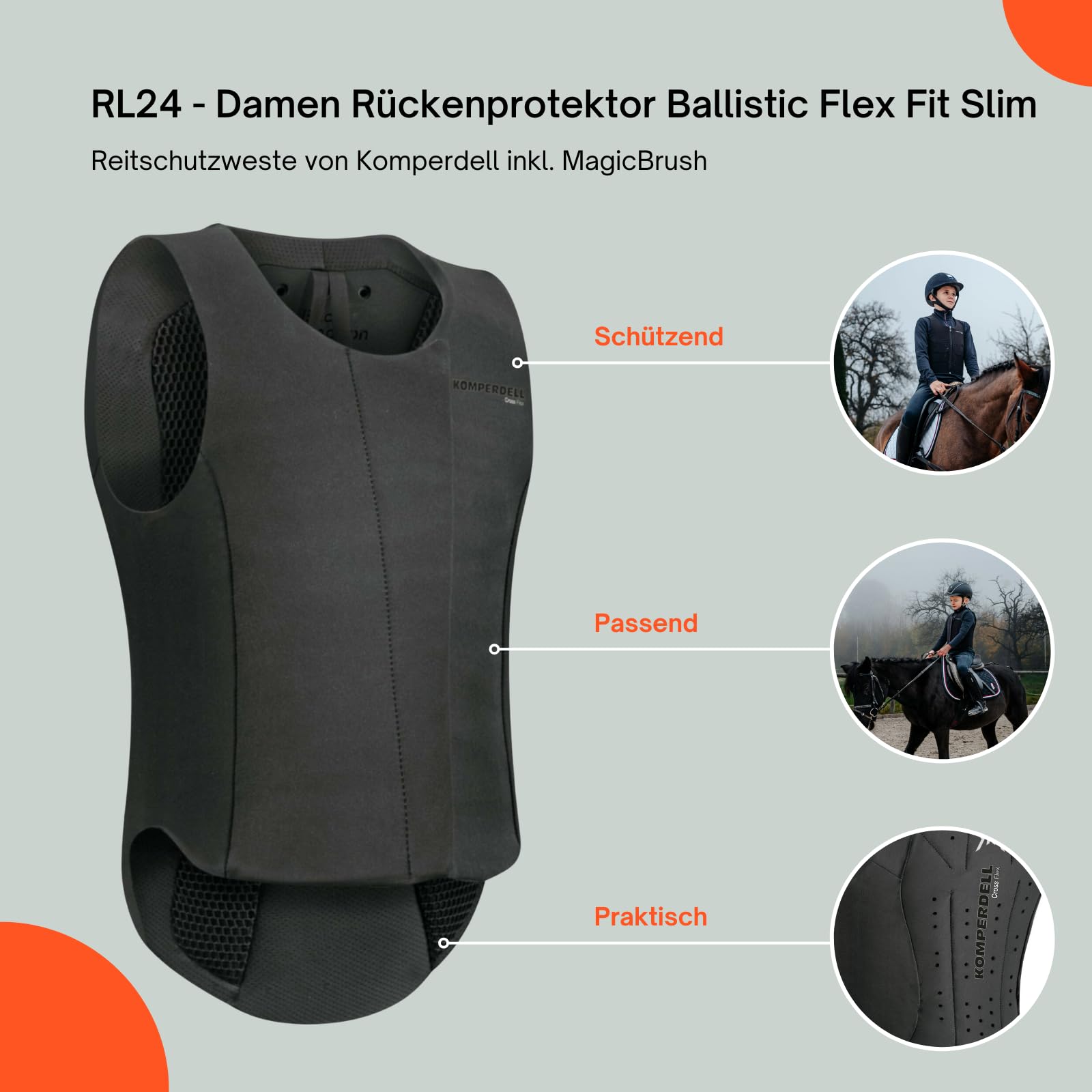 RL24 - Kinder Rückenprotektor Komperdell Ballistic Champion Junior inkl. Putzschwamm – Protektorenweste – ergonomisch & leicht – seitliche Schutzzonen – 2 Farben – Gr. 116-152