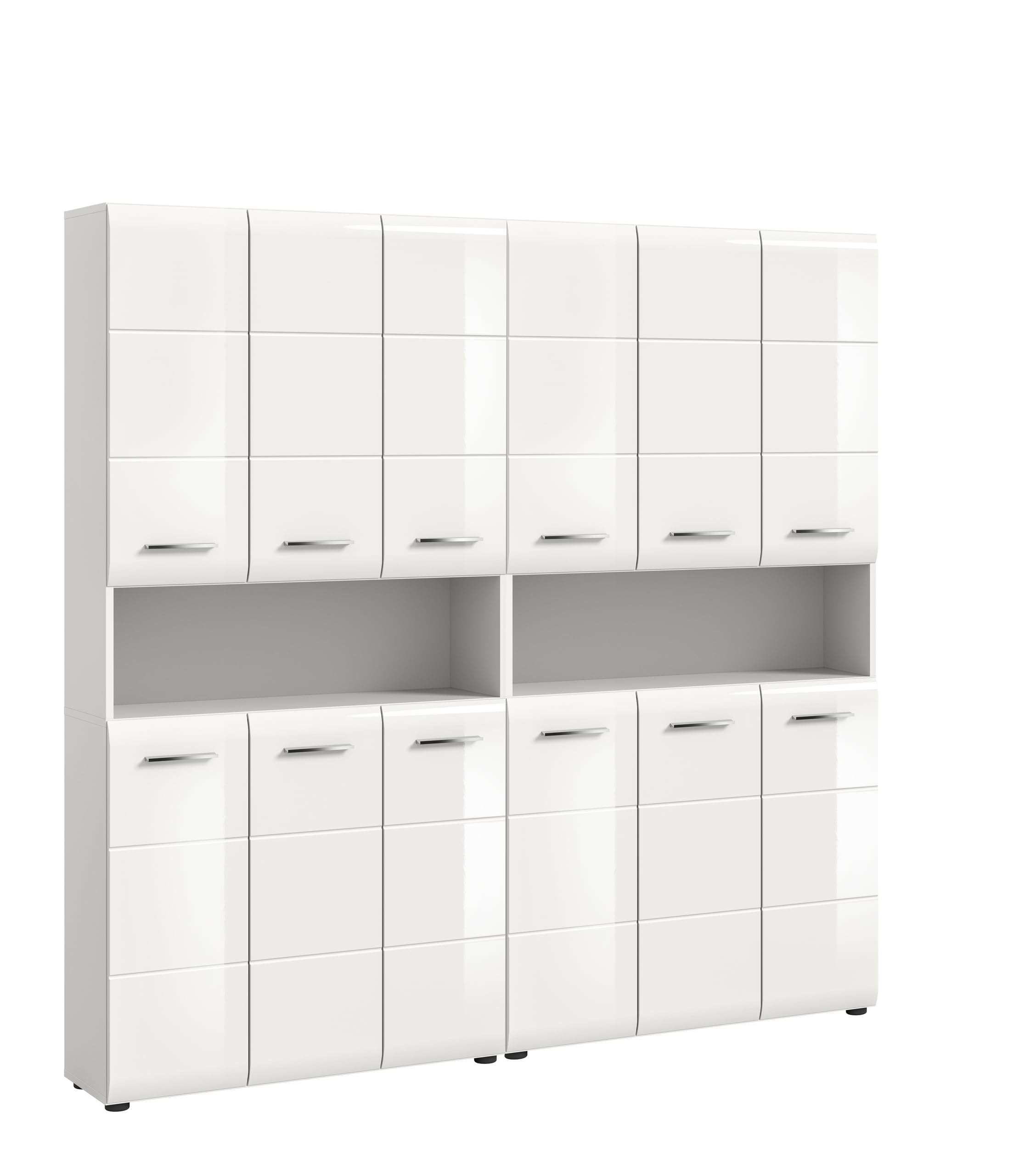 xonox.home – 2 TLG. Badmöbel Kombination Ice 180x185x30 cm in Korpus weiß Nachbildung und Front weiß Hochglanz – Platzsparendes Badezimmermöbel-Set in modernem Hochglanz-Look