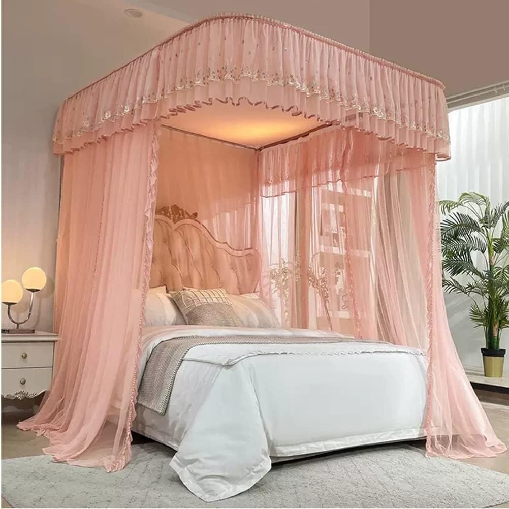 Pink Luxury Bed Canopy Mosquito Net with U-Shaped Metal Bracket, Decorative Bed Curtains for Girls' Bedroom, Princess Room (Size: 180X200CM) (Size : 180X200CM)