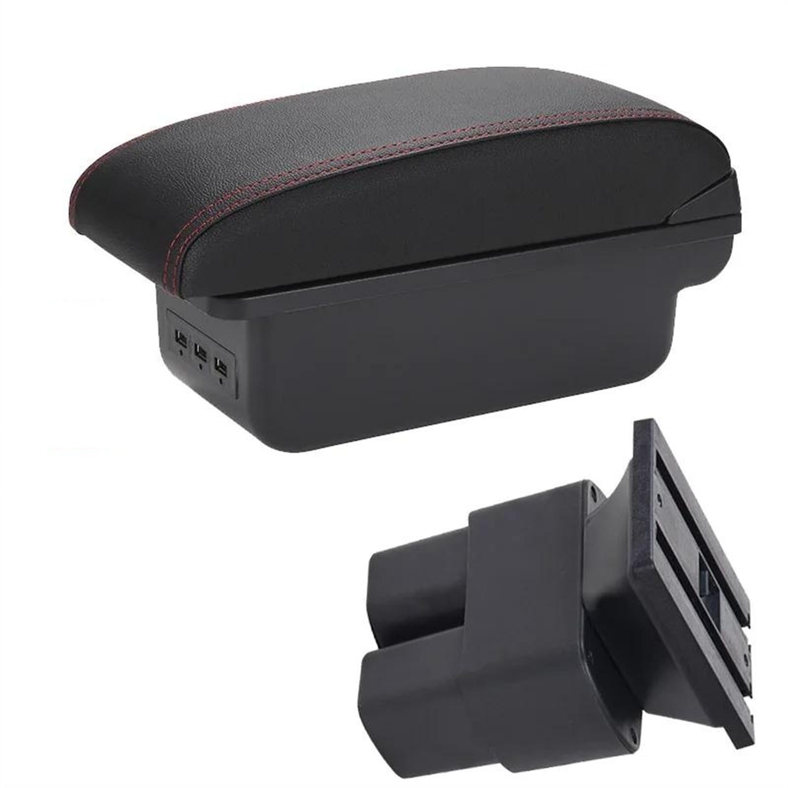 NMJLQW Storage Rack Car Armrest Box 2019 2011 2013 2014 2015 2016 Retrofit Parts Interior Storage Box Accessories For NV200 For Evalia(B1 Black red 3USB)