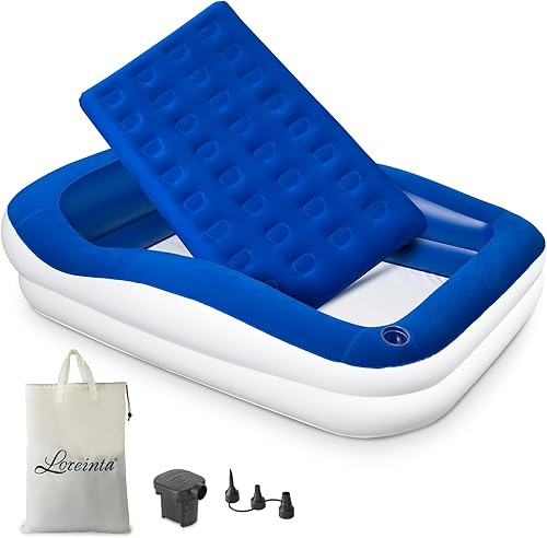 Miniatura 8 de Cama inflable de viaje para niños pequeños Cama portátil para niños pequeños con parachoques de seguridad, cama de piso para niños pequeños para