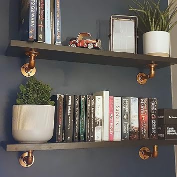 4PCS Industrial Pipe Shelf Bracket Copper Heavy Duty Wall Antique | for Scaffolding Board, Bookshelf, Floating Plumbing Shelves Bracket, 15 x 8 cm