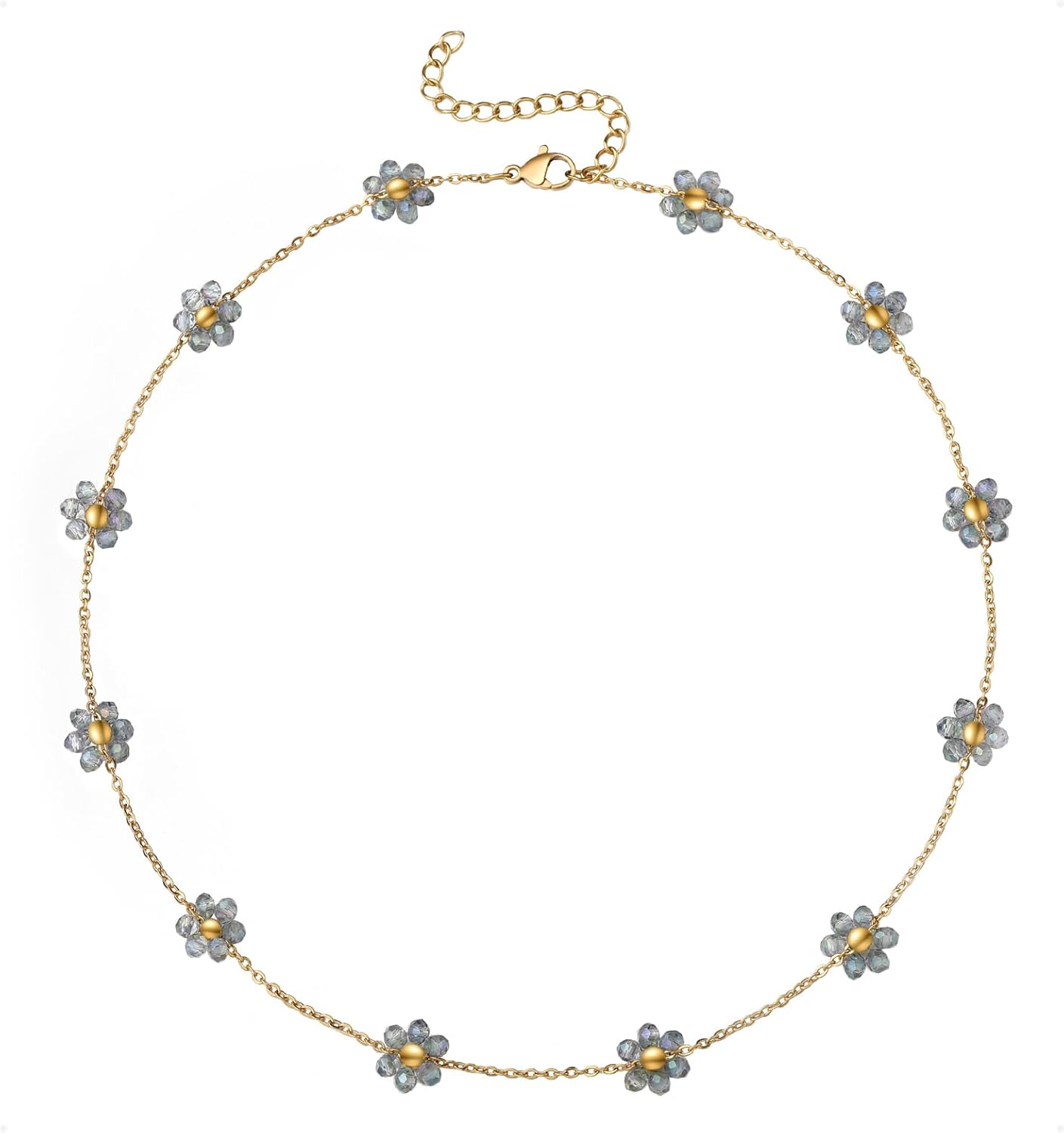 humlbird Choker Necklace for Women Daisy Necklace Crystal Flower Necklace 14K Gold Plated Stainless Steel Gold Necklaces