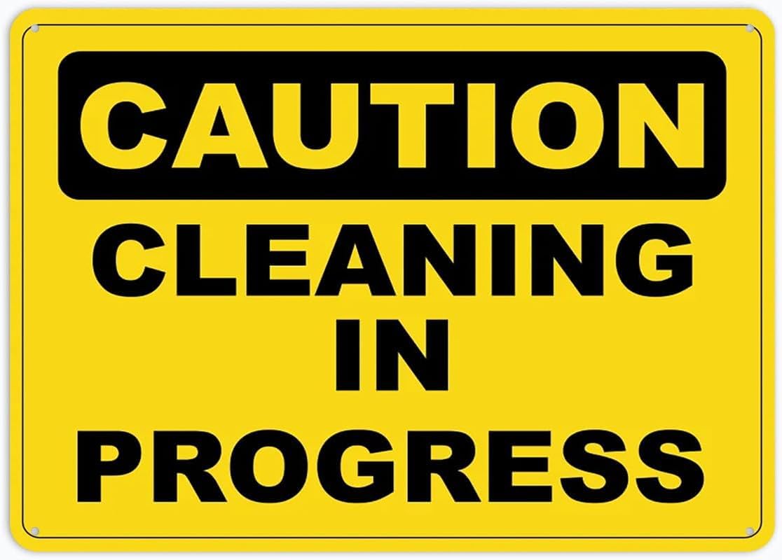 Caution Cleaning in Progress Rust Free Aluminum Tin Sign - Warning Decor with Pre-Drilled Holes for Indoor-Outdoor Office, Restaurant, Public Restroom - 8x12 Inch​
