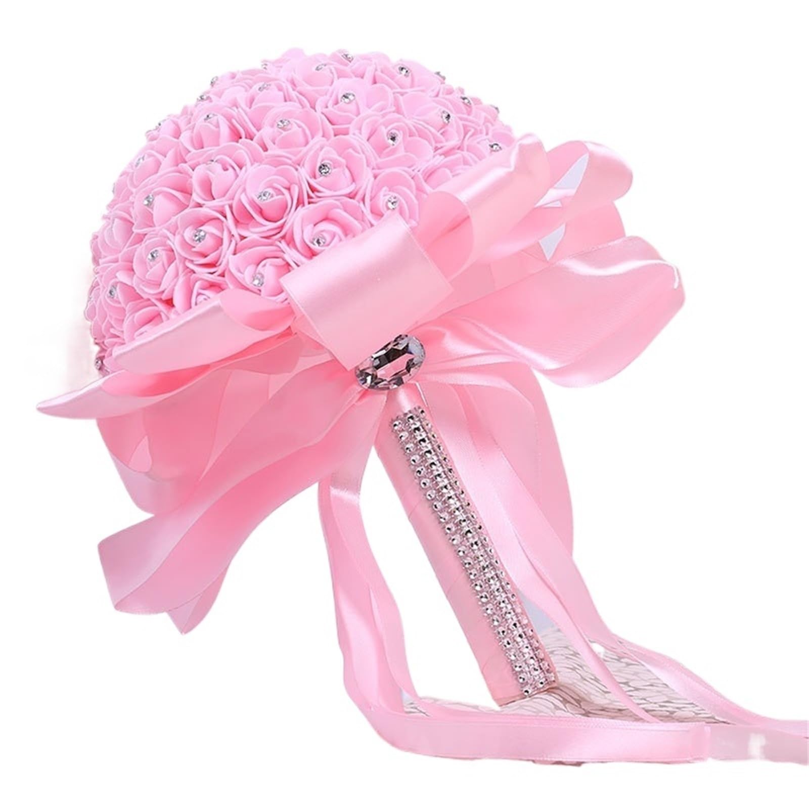 UJEDFHV Wedding Bouquet A Wedding Bouquet Of Artificial White Roses, Bride Holding A Bridesmaid Of Flowers for Prom(Pink)