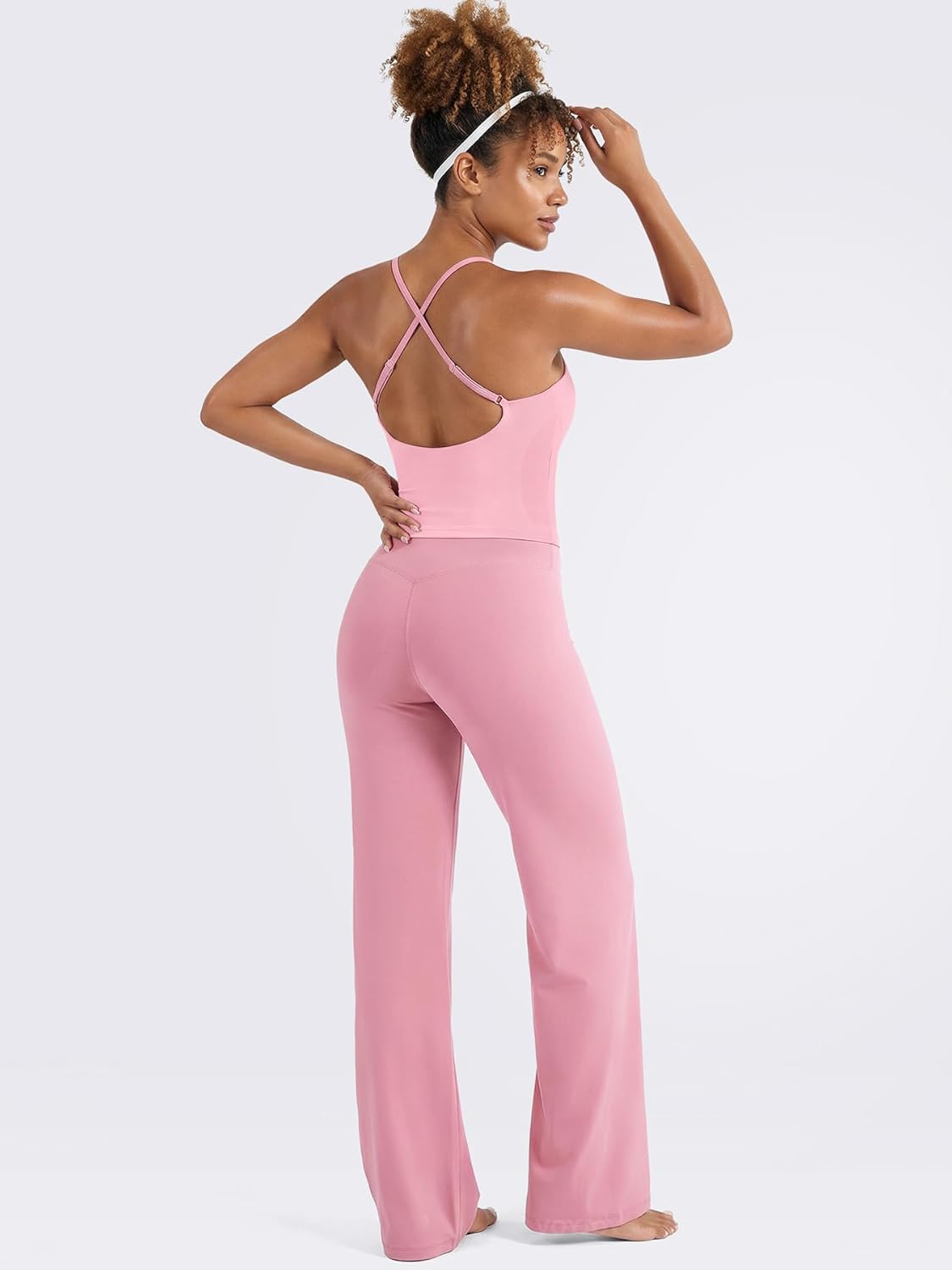 VOYJOY Women's Workout Tank Top V Neck Padded Sleeveless Backless Crop Tops with Adjustable Spaghetti Strap - Image 5