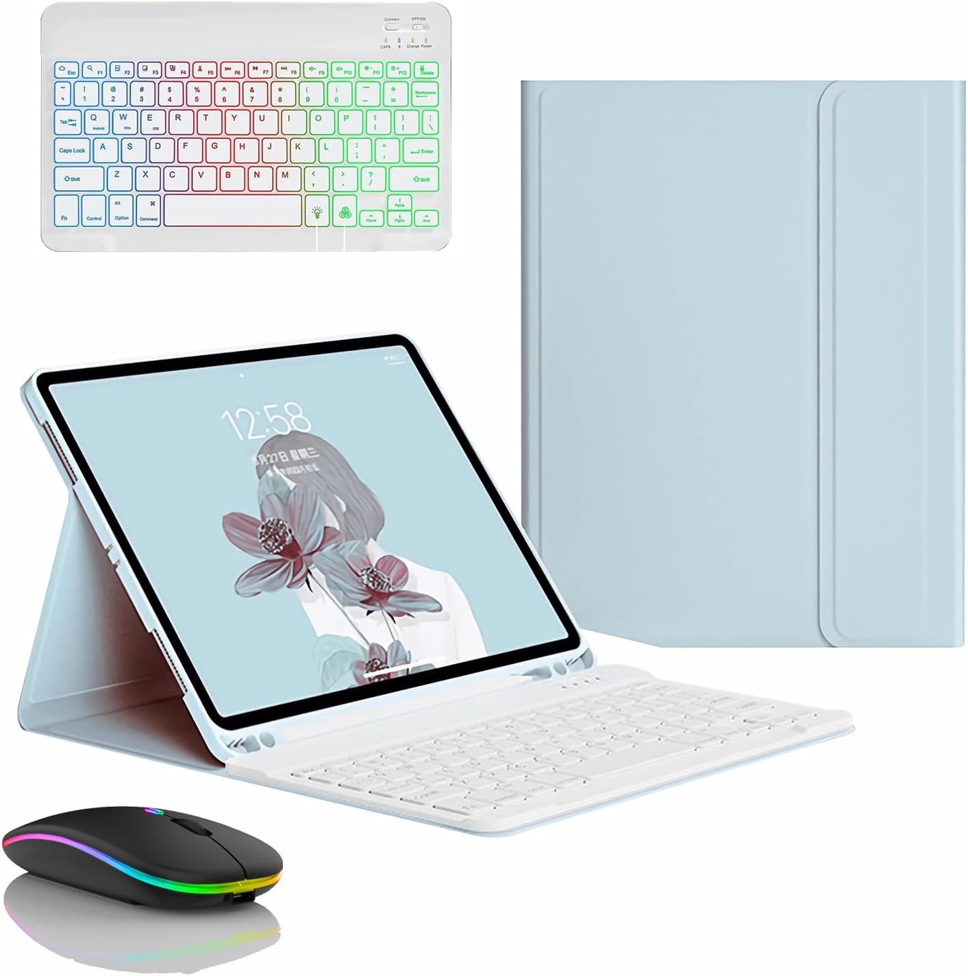 Keyboard Case for Samsung Galaxy Tab S10 Ultra 14.6'' 2024 (SM-X920), Built in Pencil Holder, Magnetic Detachable Wireless Backlight Keyboard with Bluetooth Mouse,Sky Blue