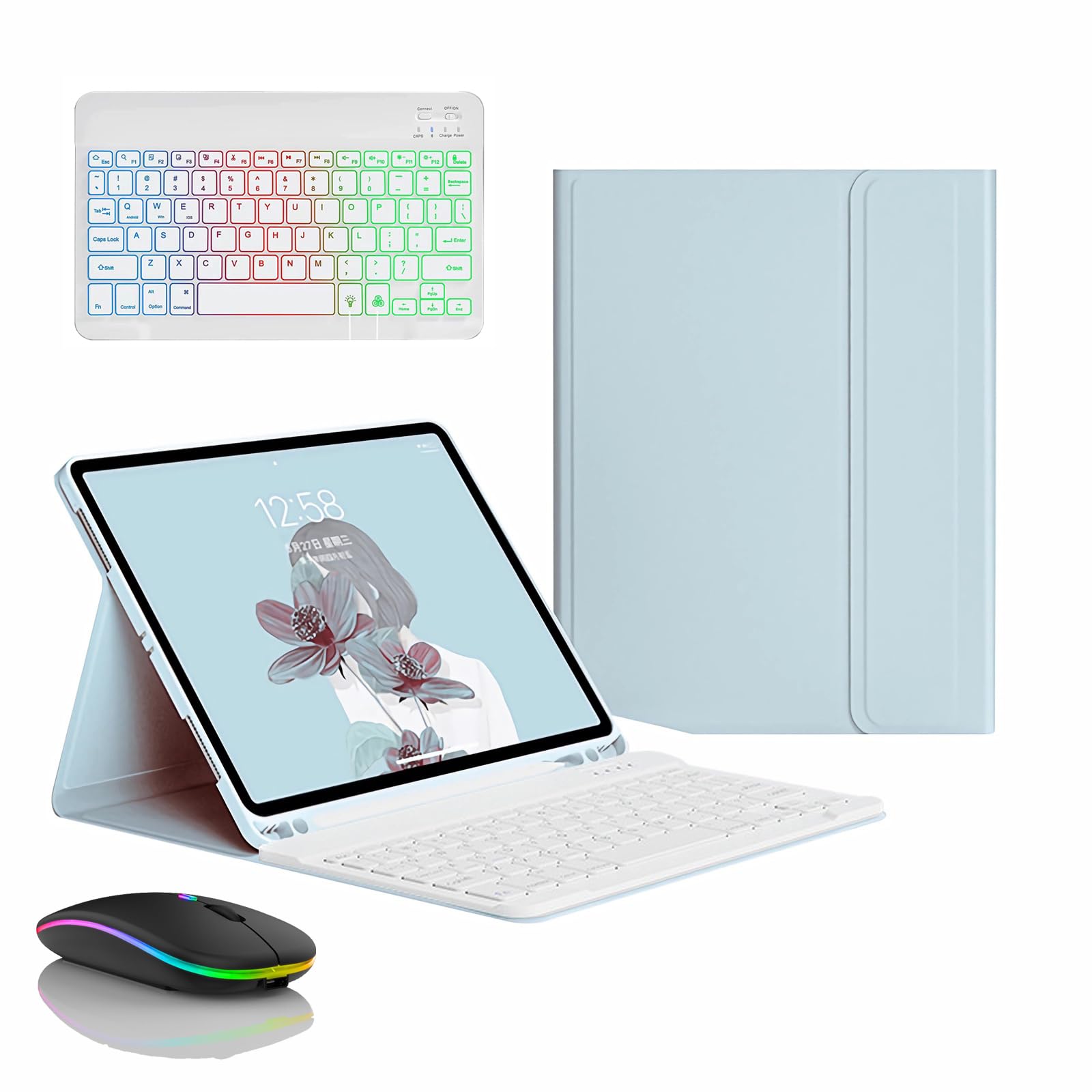 Keyboard Case for Samsung Galaxy Tab S10 Ultra 14.6'' 2024 (SM-X920), Built in Pencil Holder, Magnetic Detachable Wireless Backlight Keyboard with Bluetooth Mouse,Sky Blue