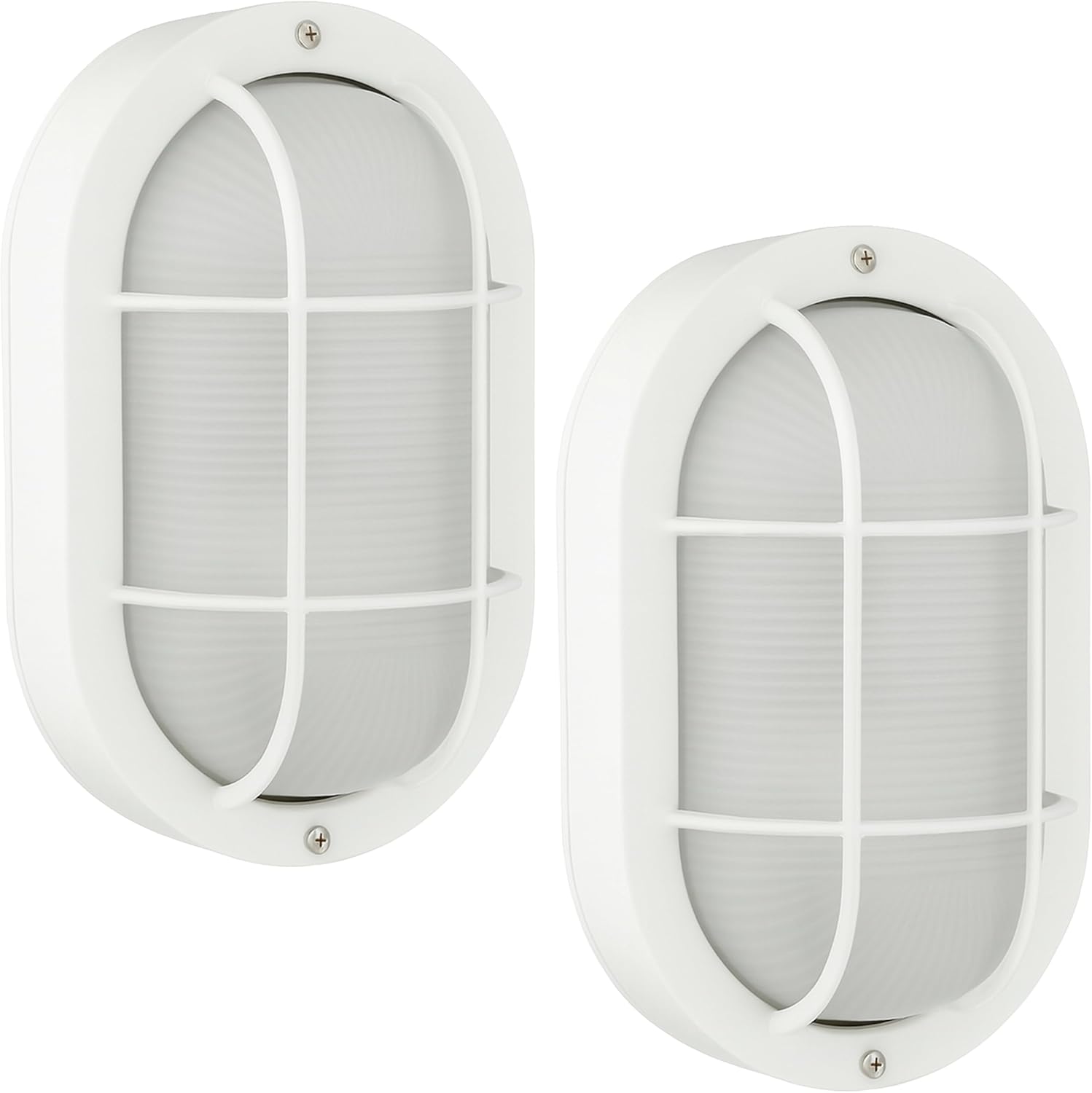 OHLECTRIC Traditional One-Light Outdoor Wall Light (2-Pack) White Bulkhead Wall Fixture Indoor/Outdoor Wet Rated Oval Cage Light, E26 Base, 60W Max, Porch, Patio, Entryway, Garage, Utility Lighting