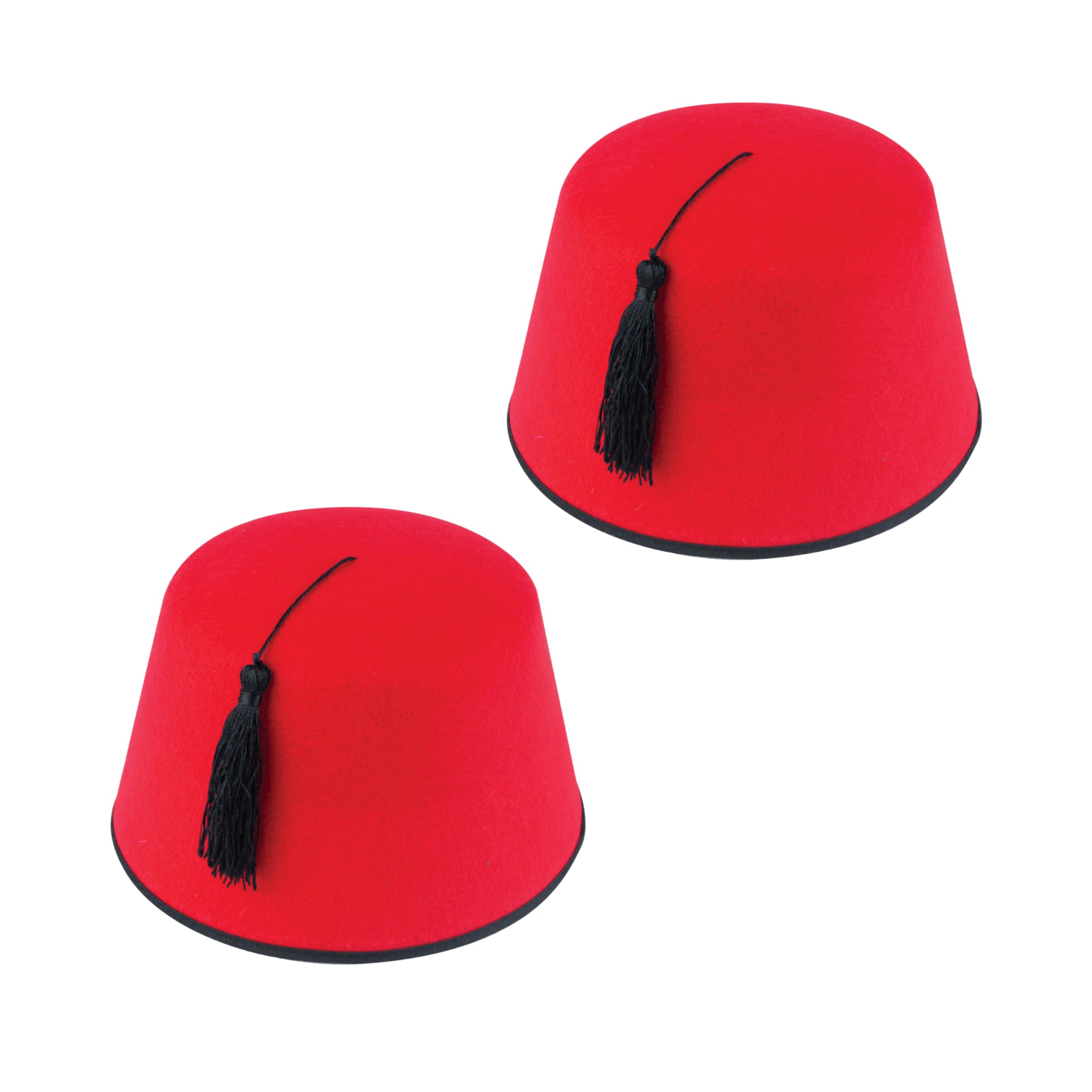 Lizzy 2 Pack Red Fez Hat Adult Fancy Dress Hat with Black Tassel Classic Fez Costume Accessory Unisex Party Hat for Events Theatre Costume Accessories Vintage Style Headwear