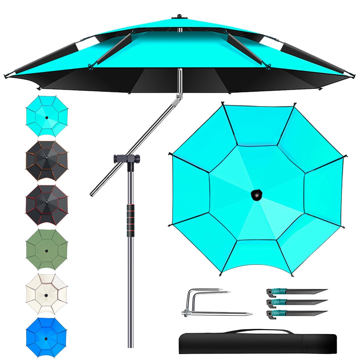 Parasol de plage résistant au vent inclinable avec ancrage de sable intégré