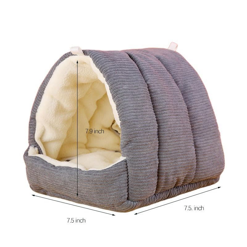 Image of Bird Bed for Cage Winter Warm Bird Bed with Soft Plush Hanging Hammock & Hut Tent, Hideaway Sleeping Nest for Budgies, Parakeets, Cockatiels (Grey, Medium)