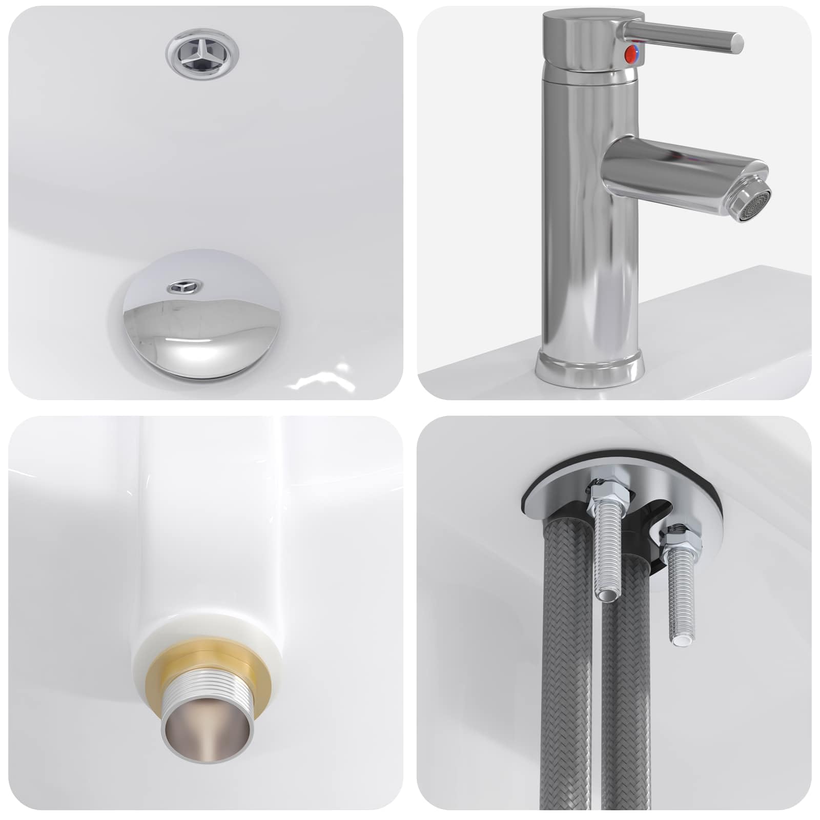 Mueble de baño con lavabo y grifo, gris Sonoma, 42 cm | Lavabo compacto con armario bajo para el pequeño cuarto de baño o aseo de invitados, incluye grifo.