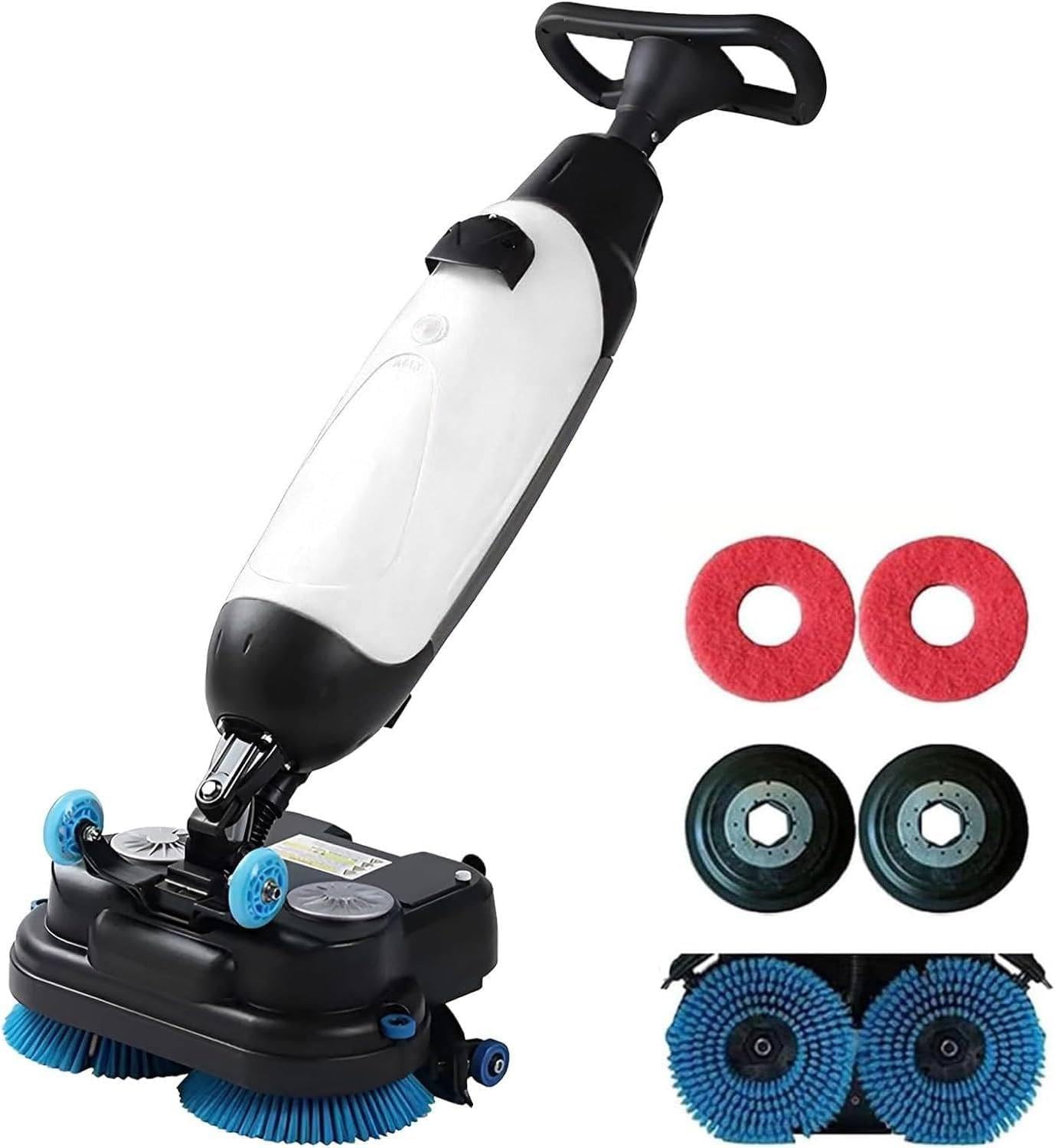 RoyceBee Commercial Walk Behind Floor Scrubber,Floor Buffer Machine,17” Path,Cordless Operations,Double Brushes and 360° Swivel Head 4.5L + 7.5L Dual Tanks for Large Area Cleaning White