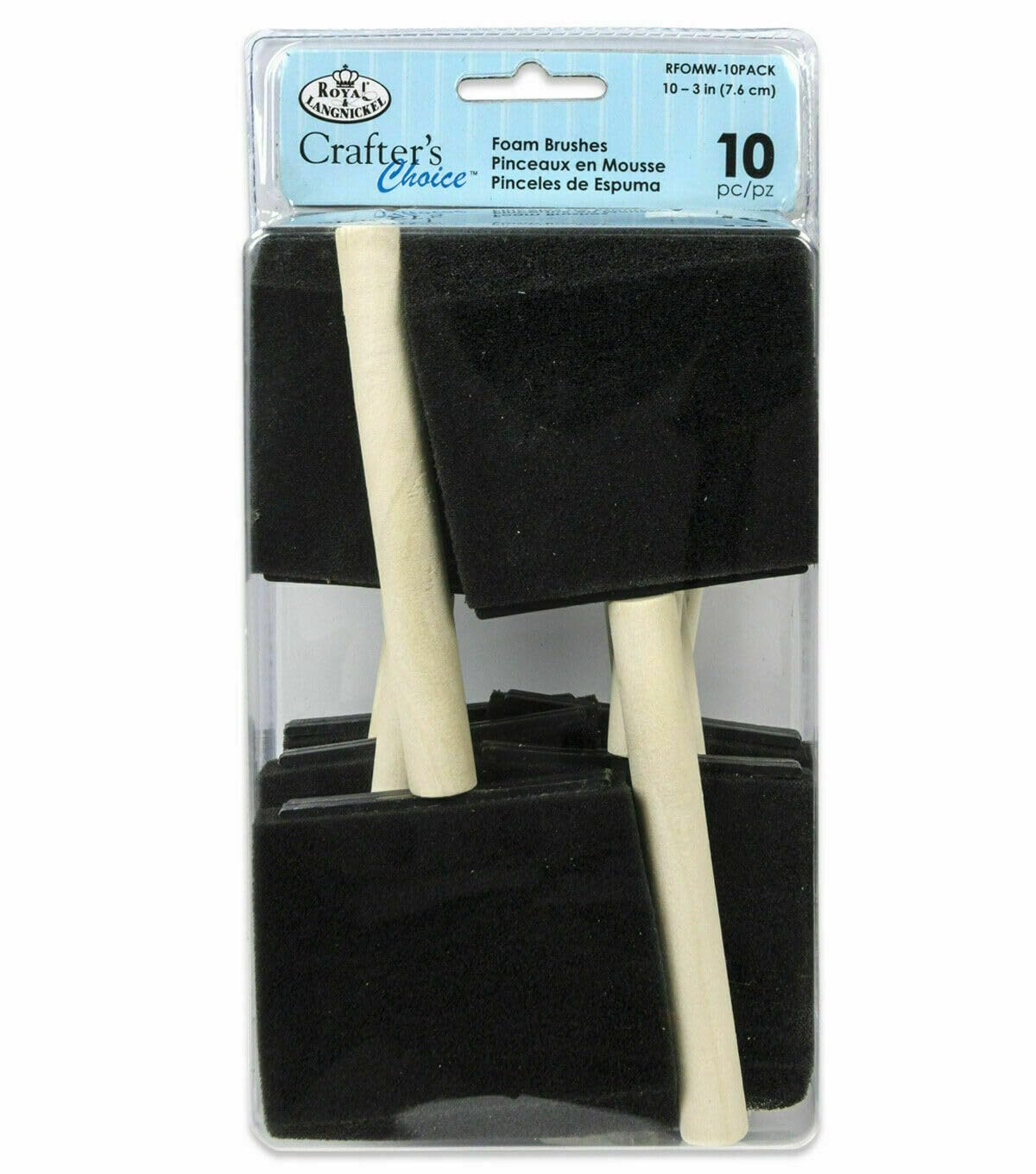 ARIATI 10 X 3" Painting Foam Brush Set, Black Sponge Wood Handle Paint Brush for DIY Arts Crafts, Children Drawing Graffiti Tools