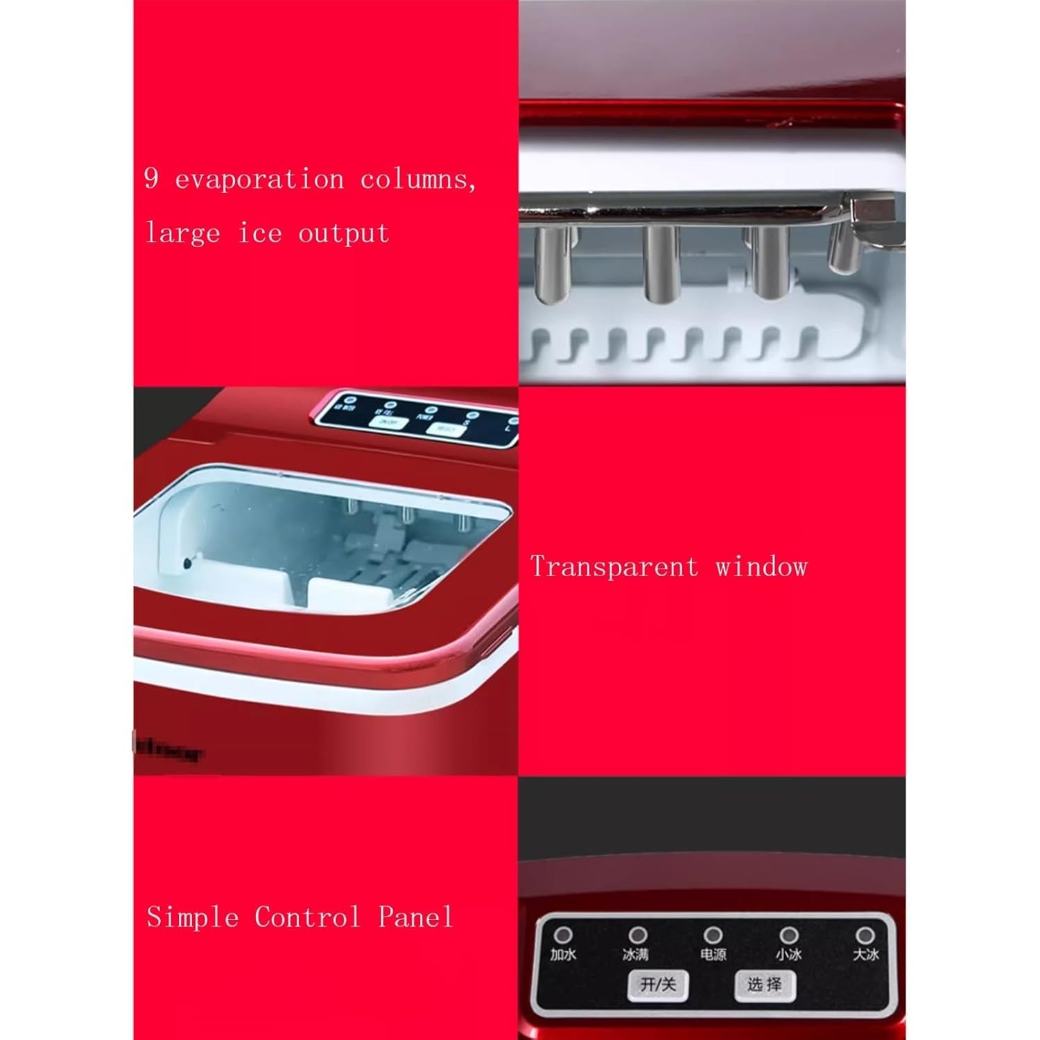 Ice Maker Machine, 9 Ice Cubes Ready in 8 Mins, 33lbs/24Hrs, Portable Countertop Ice Maker with Ice Scoop, for Home Kitchen Office Bar Party