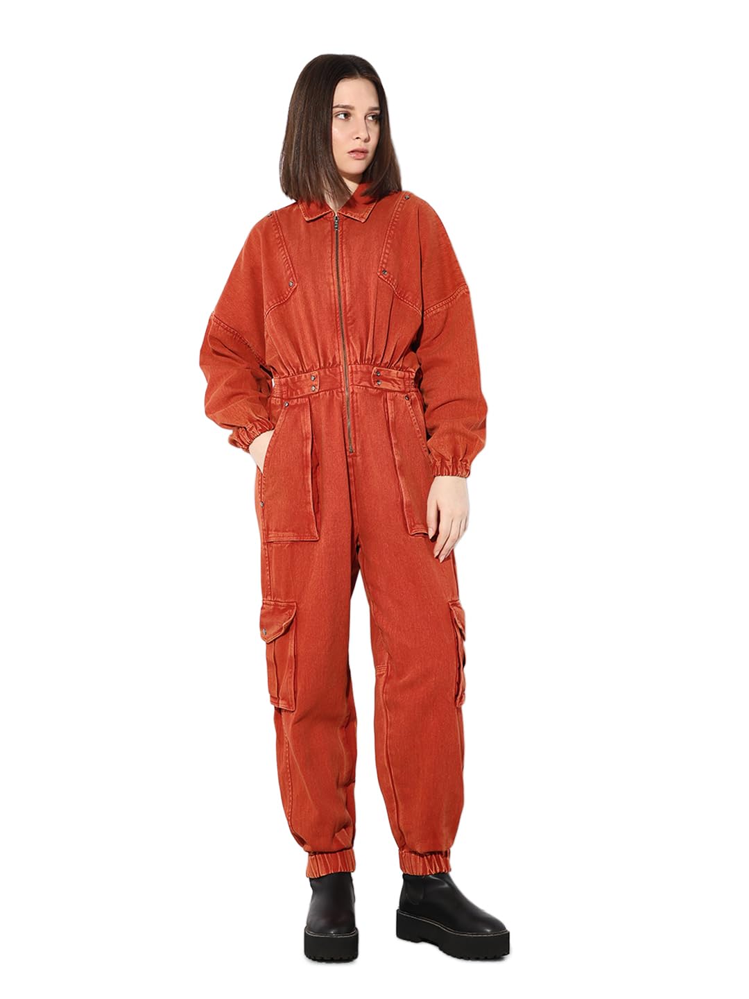 only Womens Cargo Jumpsuit|Dropped Shoulders |Long Sleeves | Elasticated Waist-picture-45
